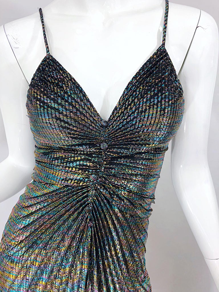 Amazing 1970s Samir Rainbow Metallic Slinky Pleated Vintage 70s Disco