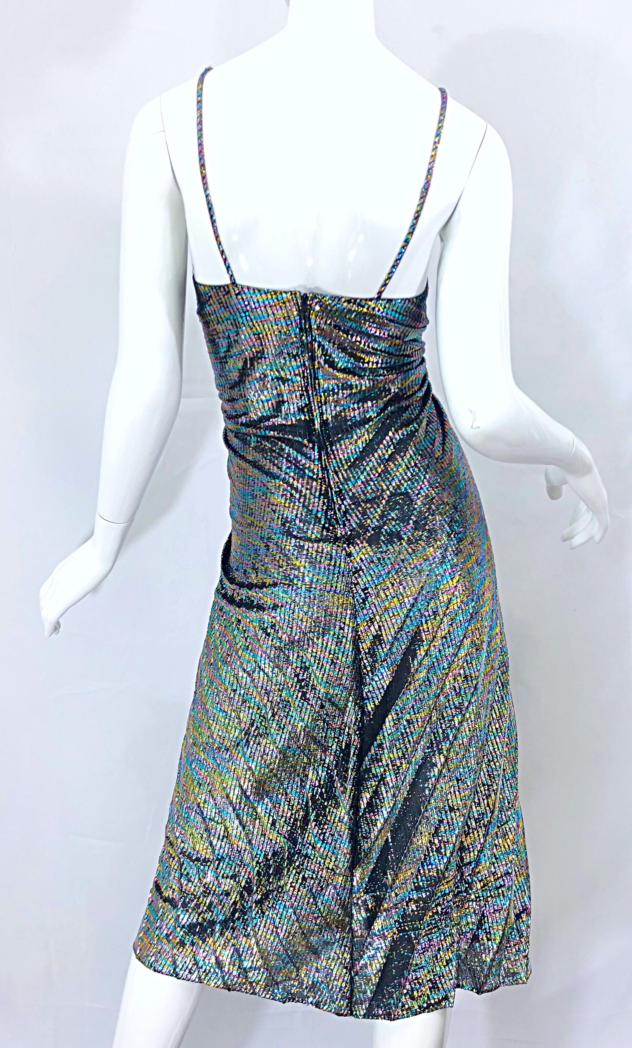 Amazing 1970s Samir Rainbow Metallic Slinky Pleated Vintage 70s Disco Dress 5