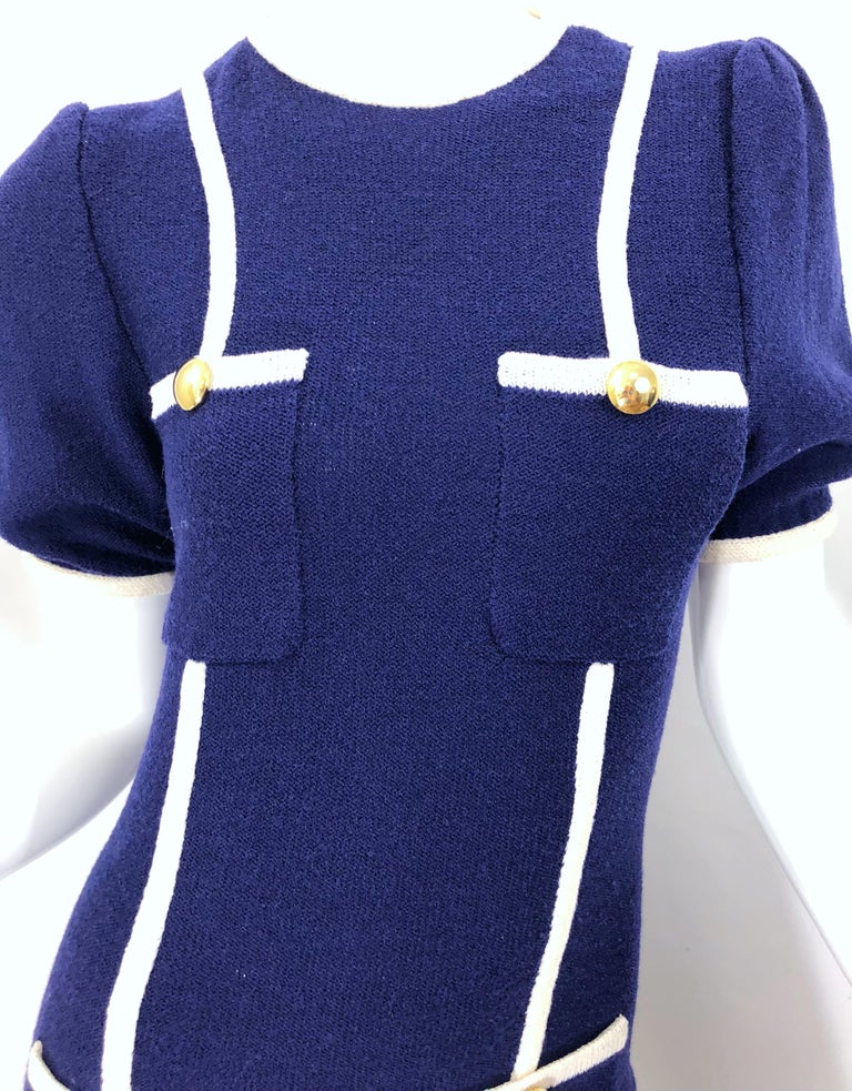 Vintage Adolfo for Saks 5th Avenue Navy Blue and White Nautical Knit ...