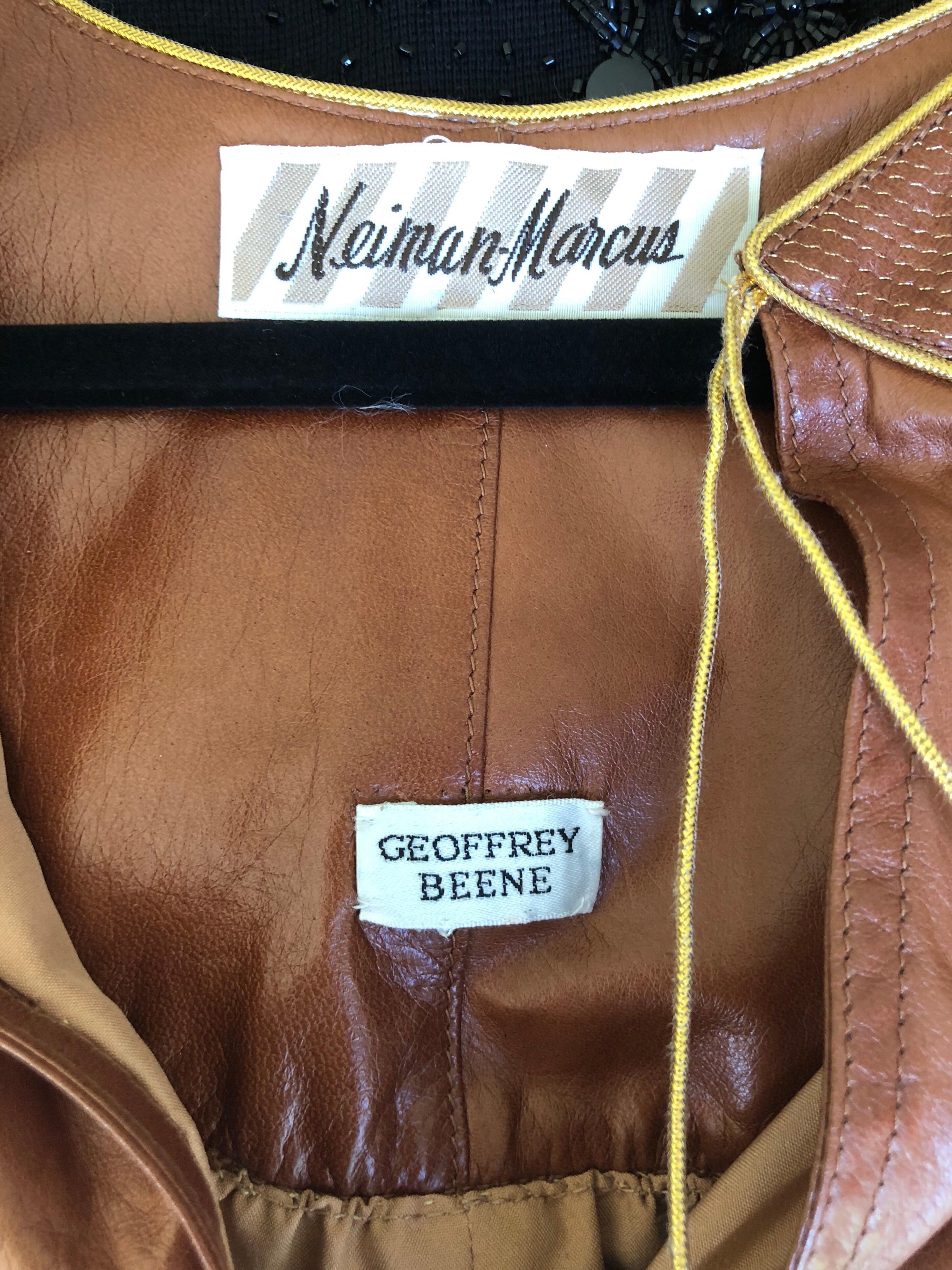 1970s Geoffrey Beene Leather Camel Tan / Brown Bishop Sleeve 70s Vintage Blouse 9