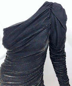 1980s Samir One Shoulder Black Metallic Rainbow Vintage 80s Cocktail Dress