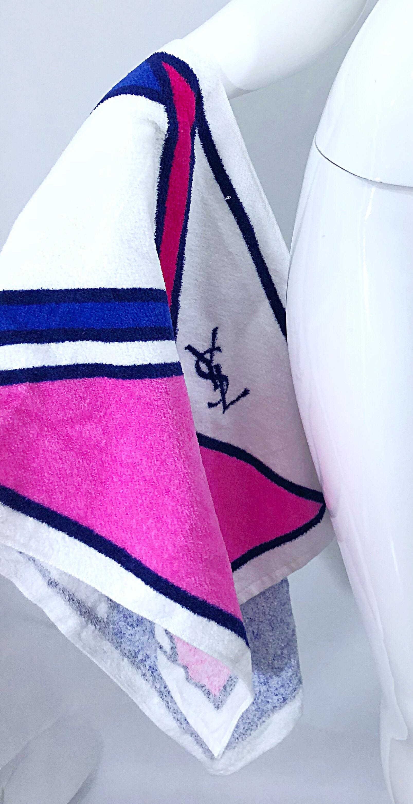 Neu Vintage Yves Saint Laurent YSL Rosa + Lila Logo Workout Handtuch (Violett) im Angebot