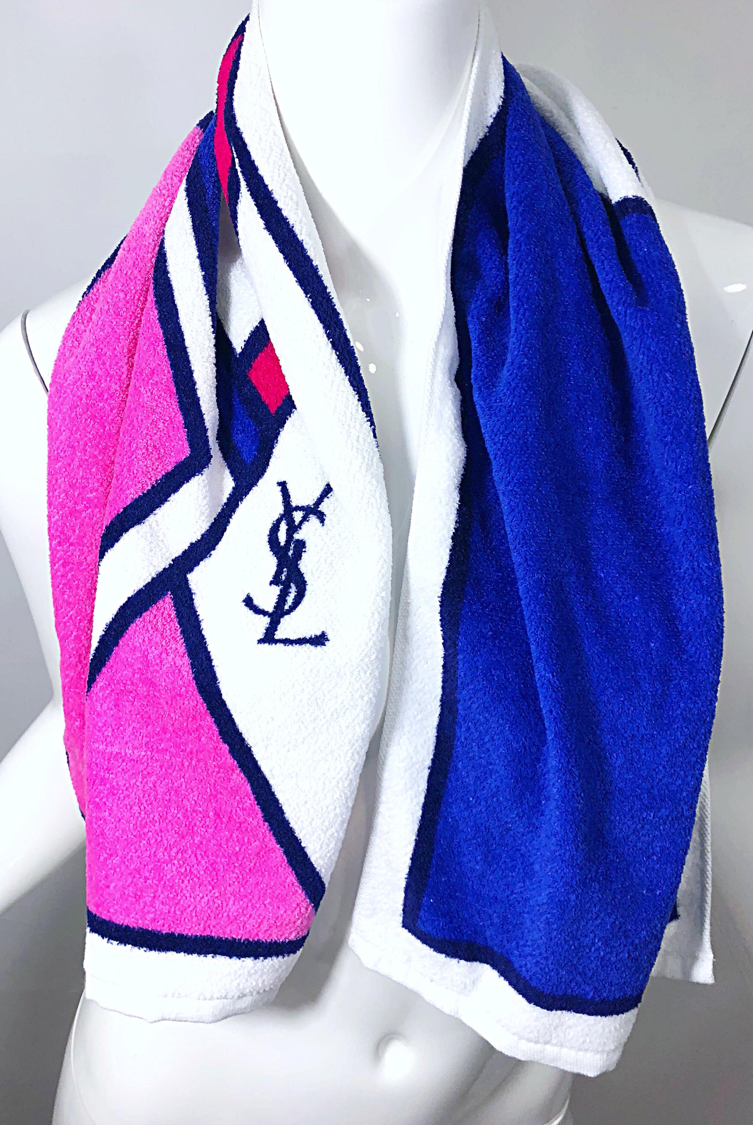 New Vintage Yves Saint Laurent YSL Pink + Purple Logo Workout Towel For Sale 3