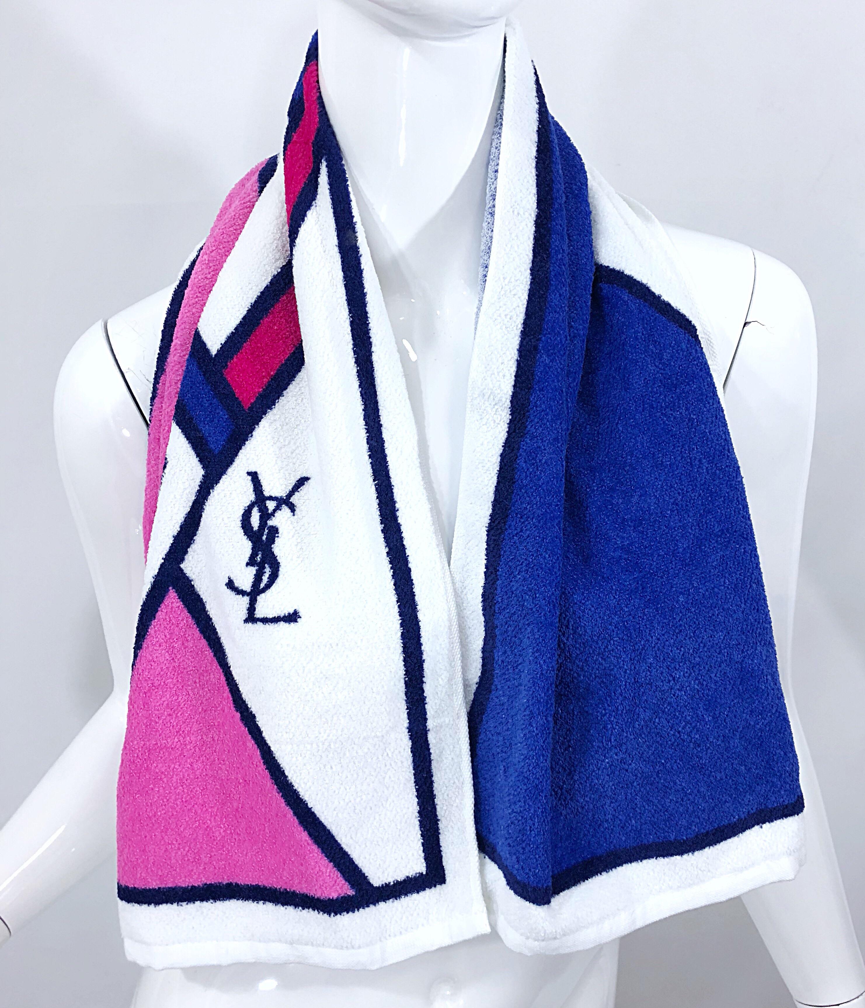 Neu Vintage Yves Saint Laurent YSL Rosa + Lila Logo Workout Handtuch im Angebot 6
