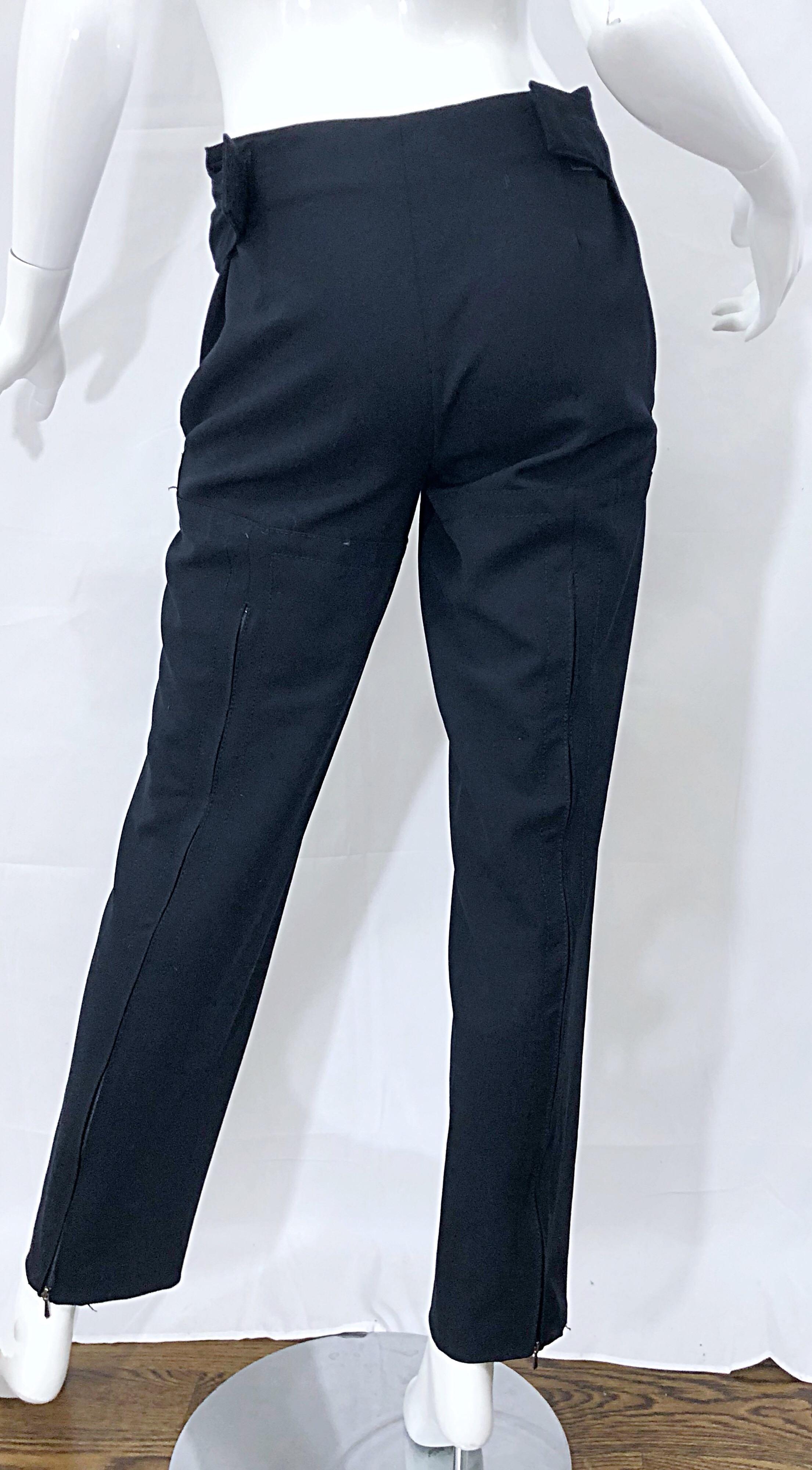 Dirk Bikkembergs Size 44 Rare Zip Up Black Wool Blend High Waisted Trousers In Excellent Condition For Sale In San Diego, CA