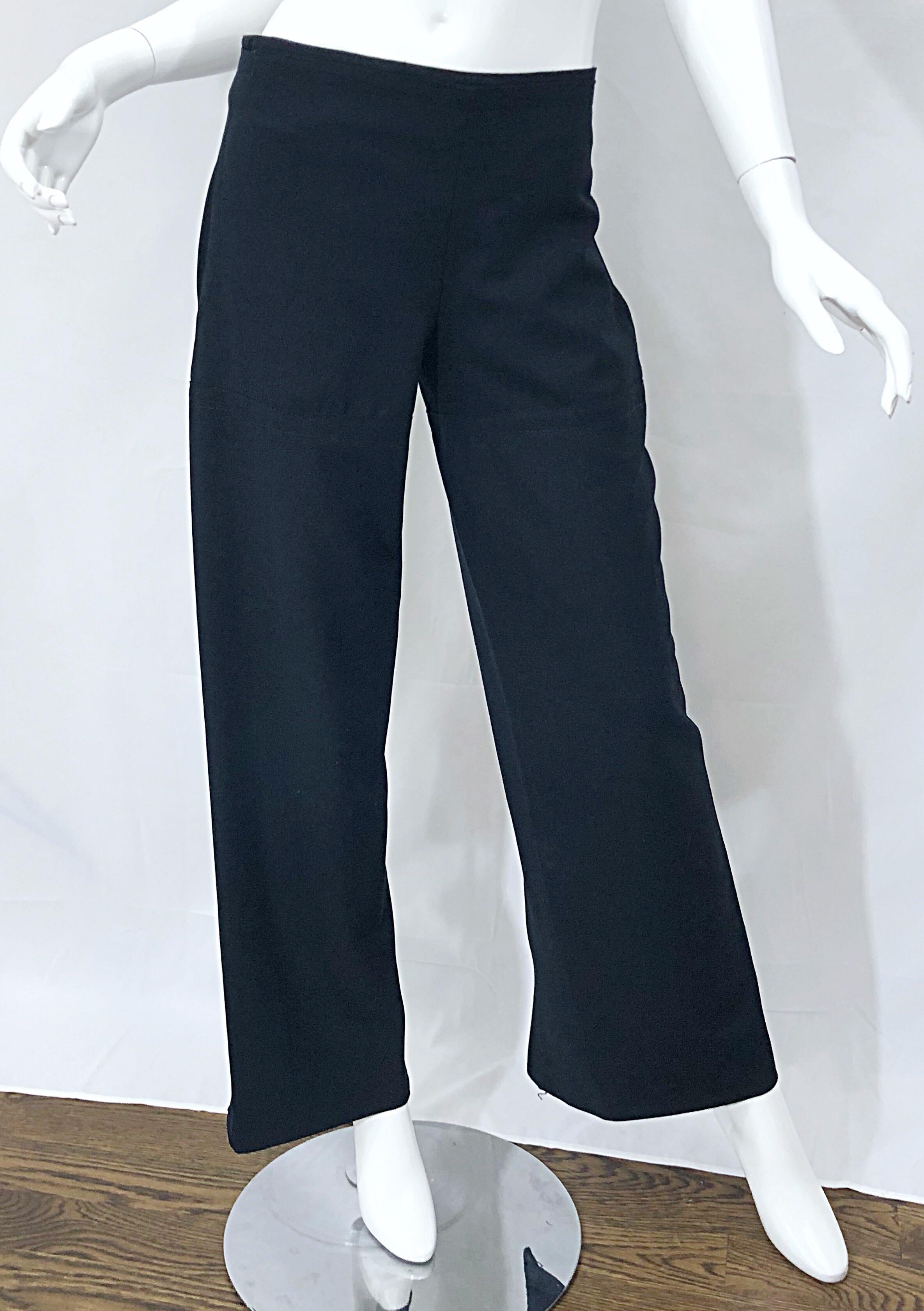 Women's or Men's Dirk Bikkembergs Size 44 Rare Zip Up Black Wool Blend High Waisted Trousers For Sale