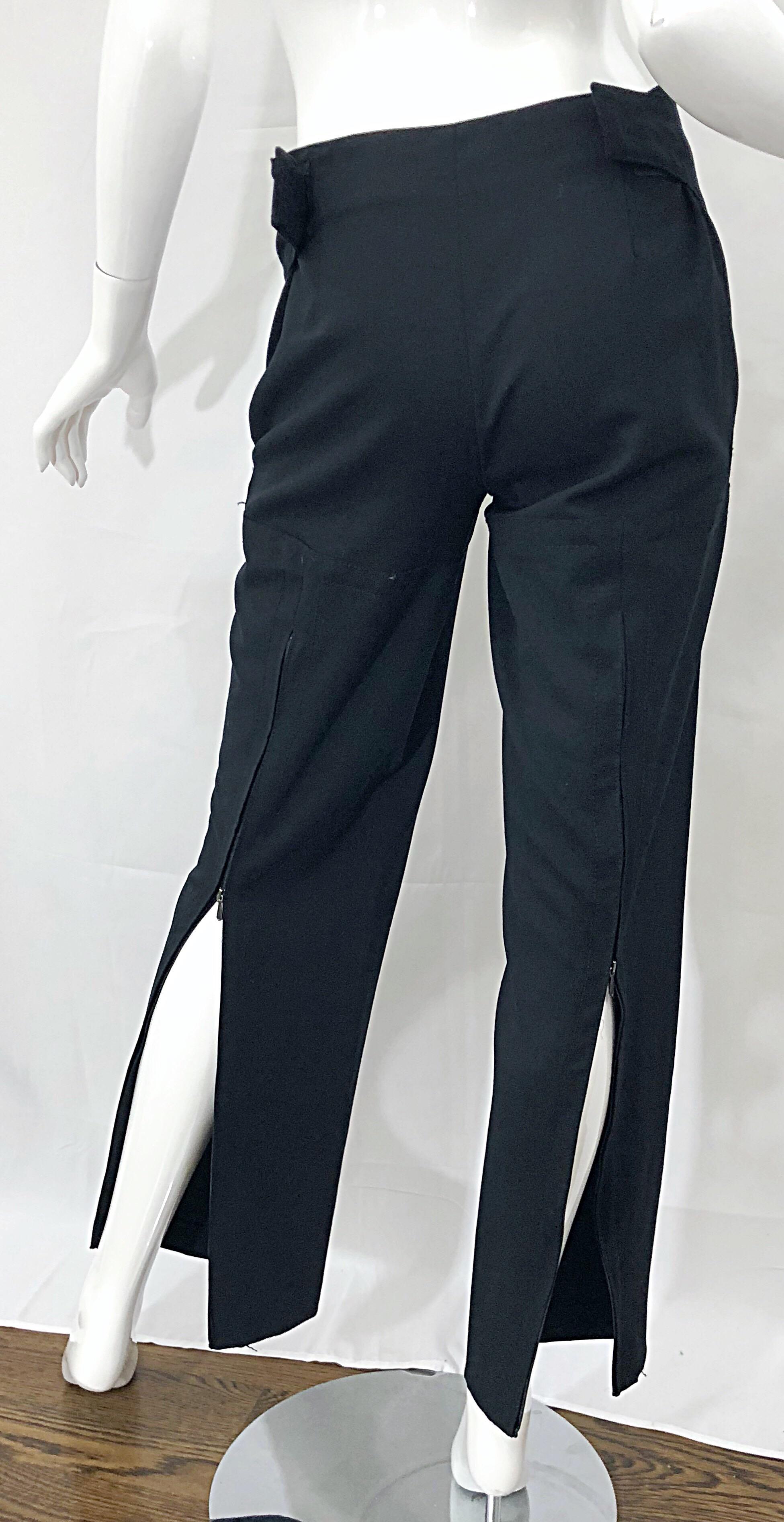 Dirk Bikkembergs Size 44 Rare Zip Up Black Wool Blend High Waisted Trousers For Sale 1