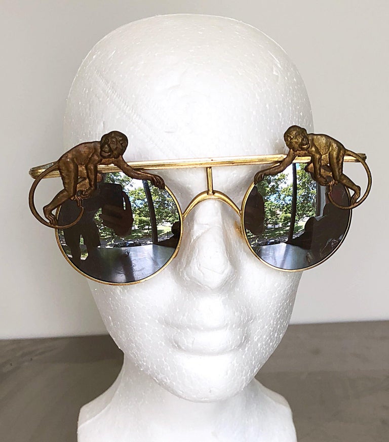 Rare Vintage Mercura Unisex Gold Brass Flying Monkeys Novelty Aviator  Sunglasses at 1stDibs | brass sunglasses