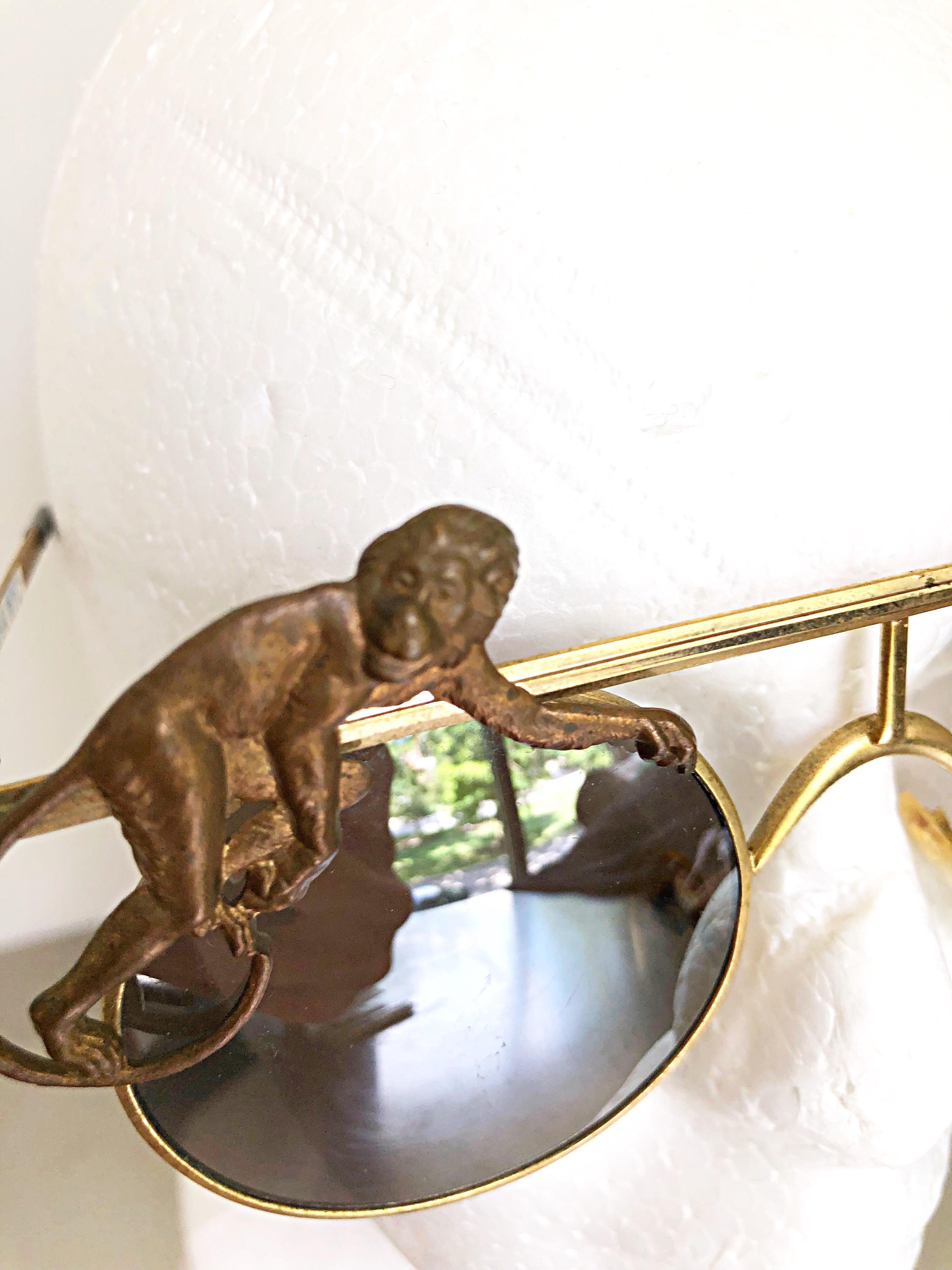 Gray Rare Vintage Mercura Unisex Gold Brass Flying Monkeys Novelty Aviator Sunglasses