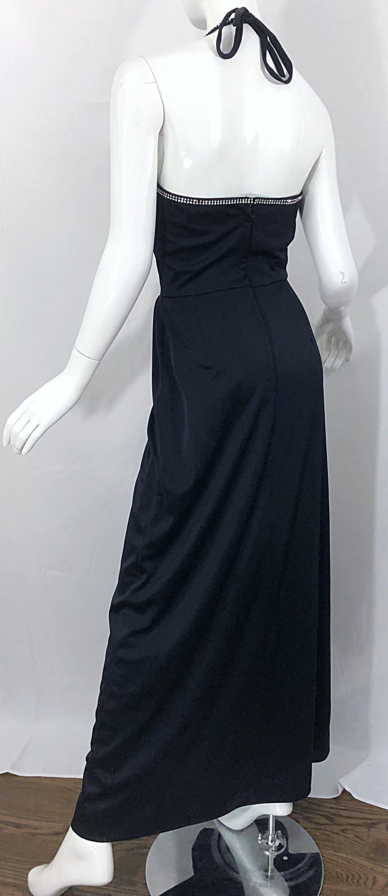 1970s Lilli Diamond Black Jersey Rhinestone Vintage 70s Wrap Maxi Dress ...