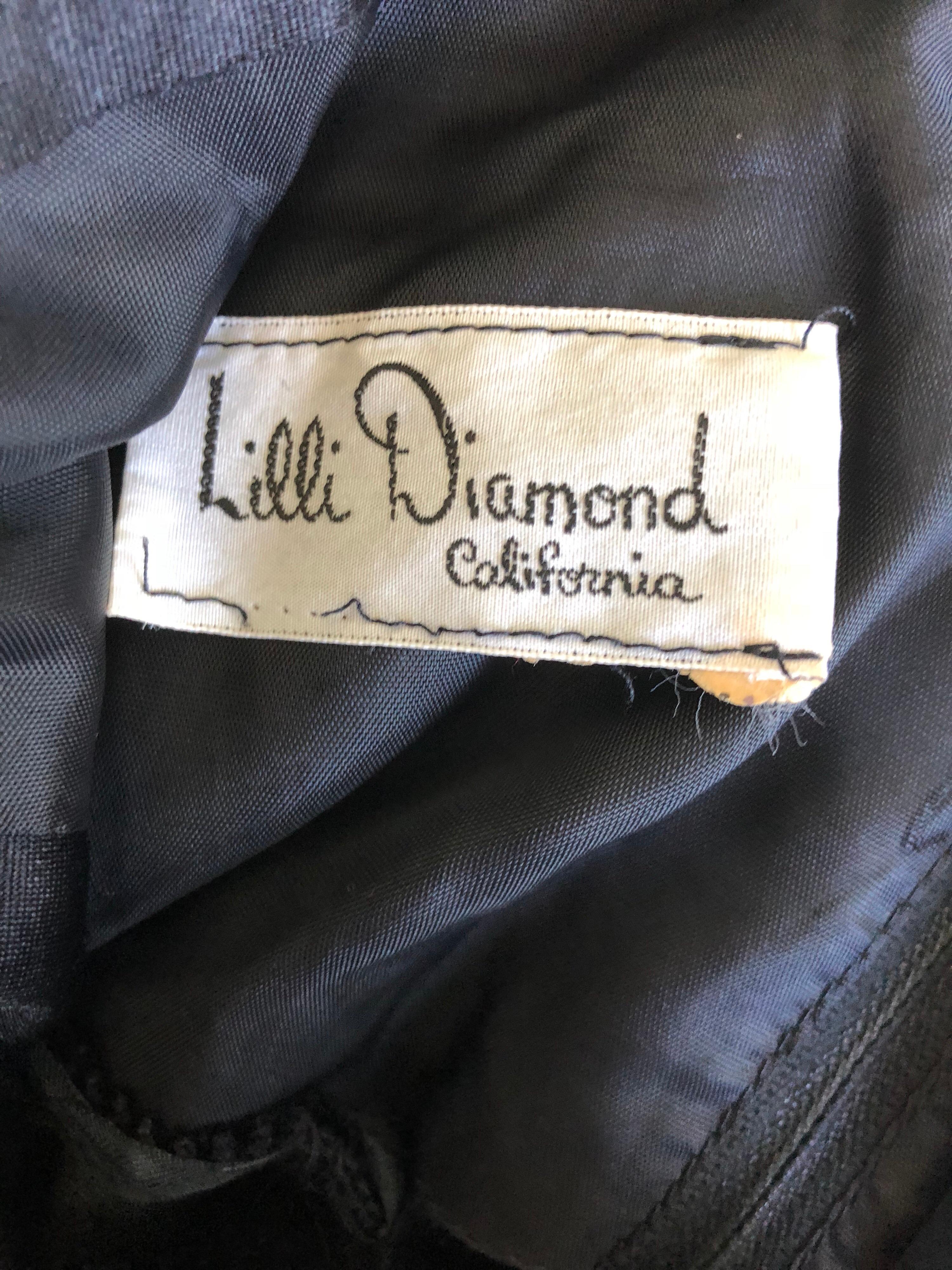1970s Lilli Diamond Black Jersey Rhinestone Vintage 70s Wrap Maxi Dress Gown For Sale 11