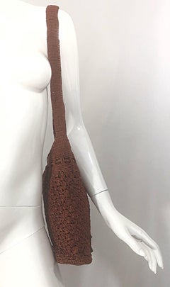 1970s Light Brown Italian Rayon Crochet Boho Vintage 70s Hobo Shoulder Bag