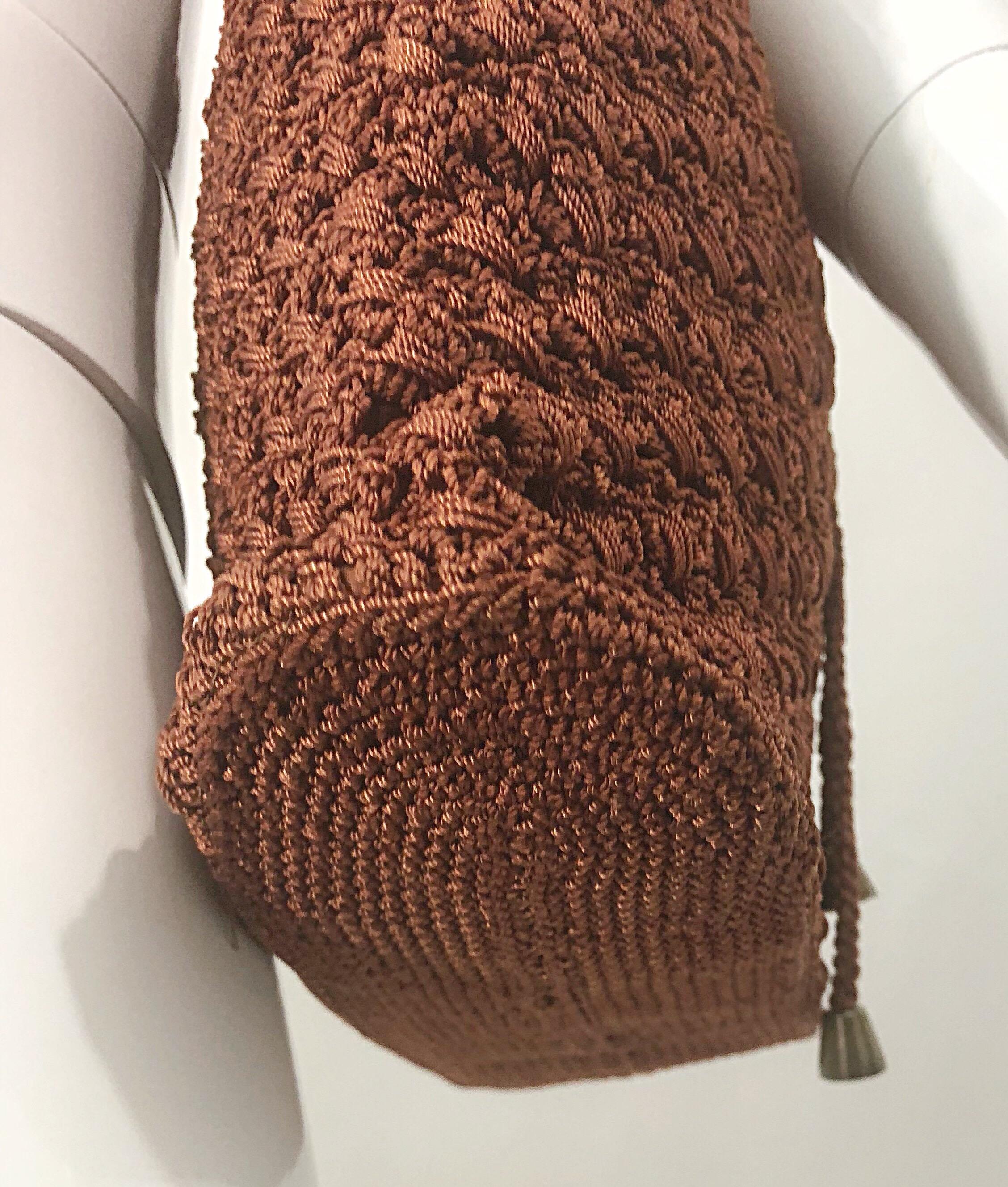 1970s Light Brown Italian Rayon Crochet Boho Vintage 70s Hobo Umhängetasche  (Braun) im Angebot