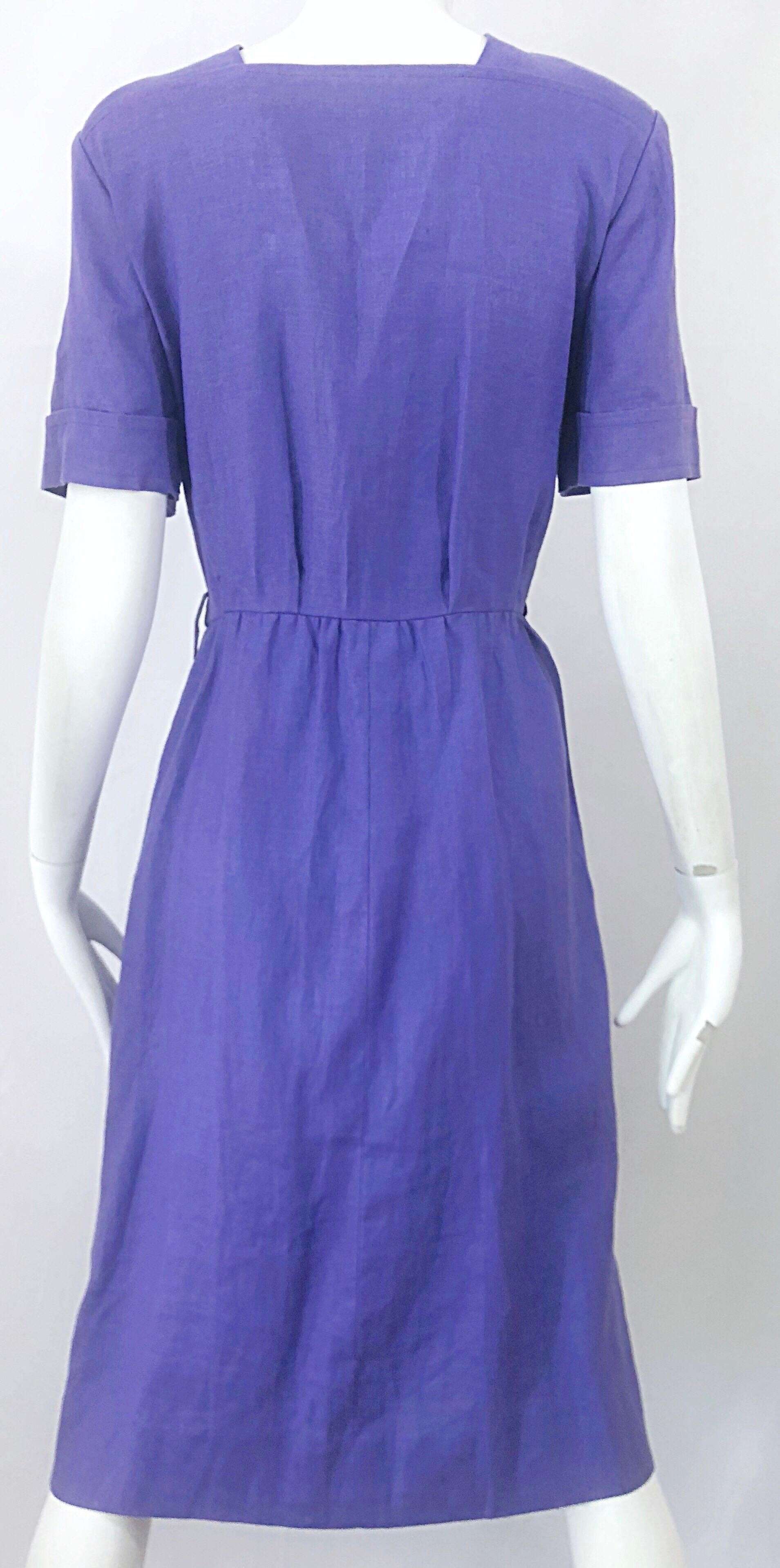 Vintage Yves Saint Laurent Size 46 / 12 Lavender Lilac Purple Linen Dress YSL For Sale 4