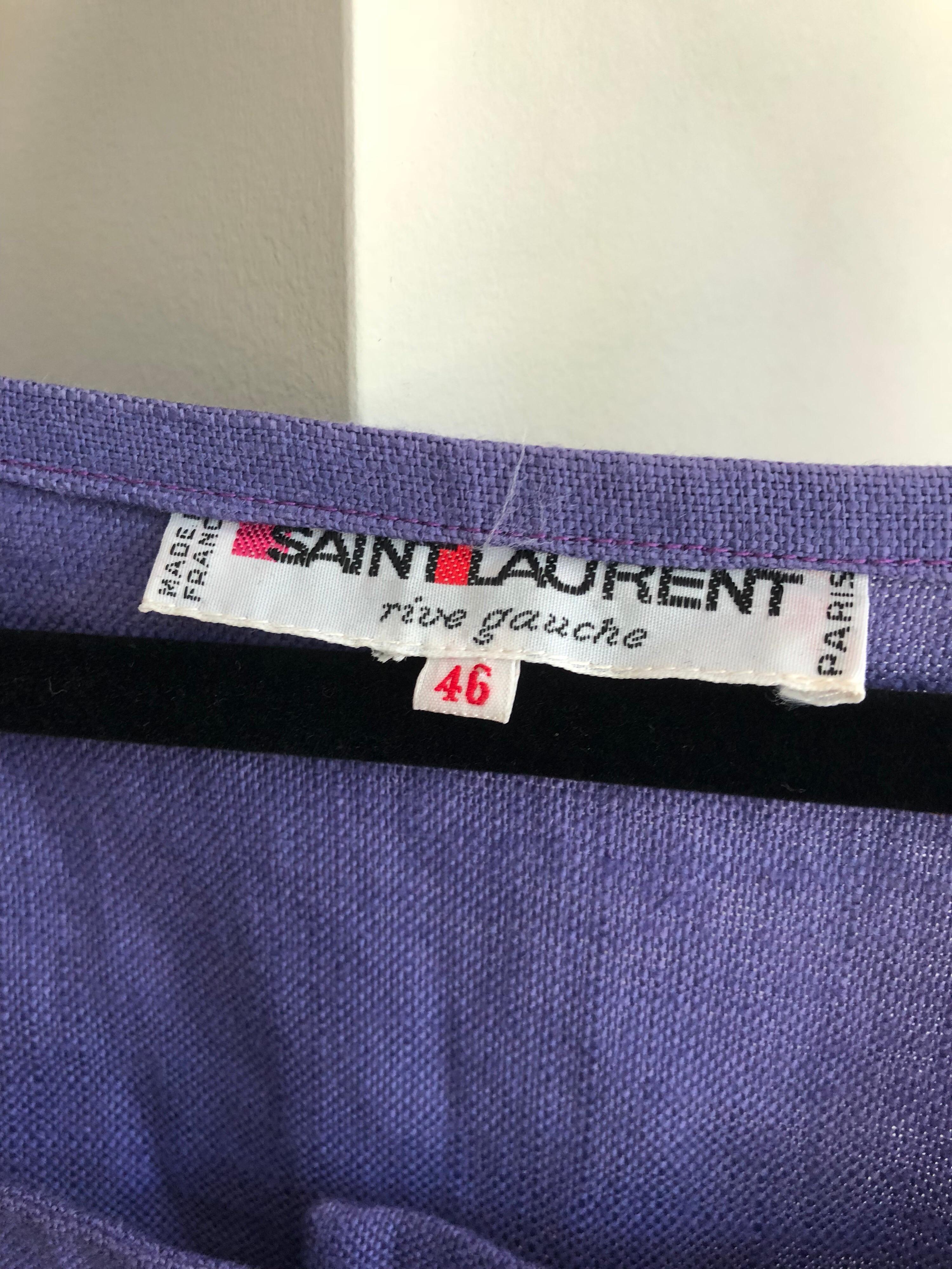 Vintage Yves Saint Laurent Size 46 / 12 Lavender Lilac Purple Linen Dress YSL For Sale 8