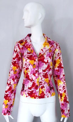 1990s Agnes B French Pink + Orange + Red + White Cotton 90s Cropped Shirt Jacket
