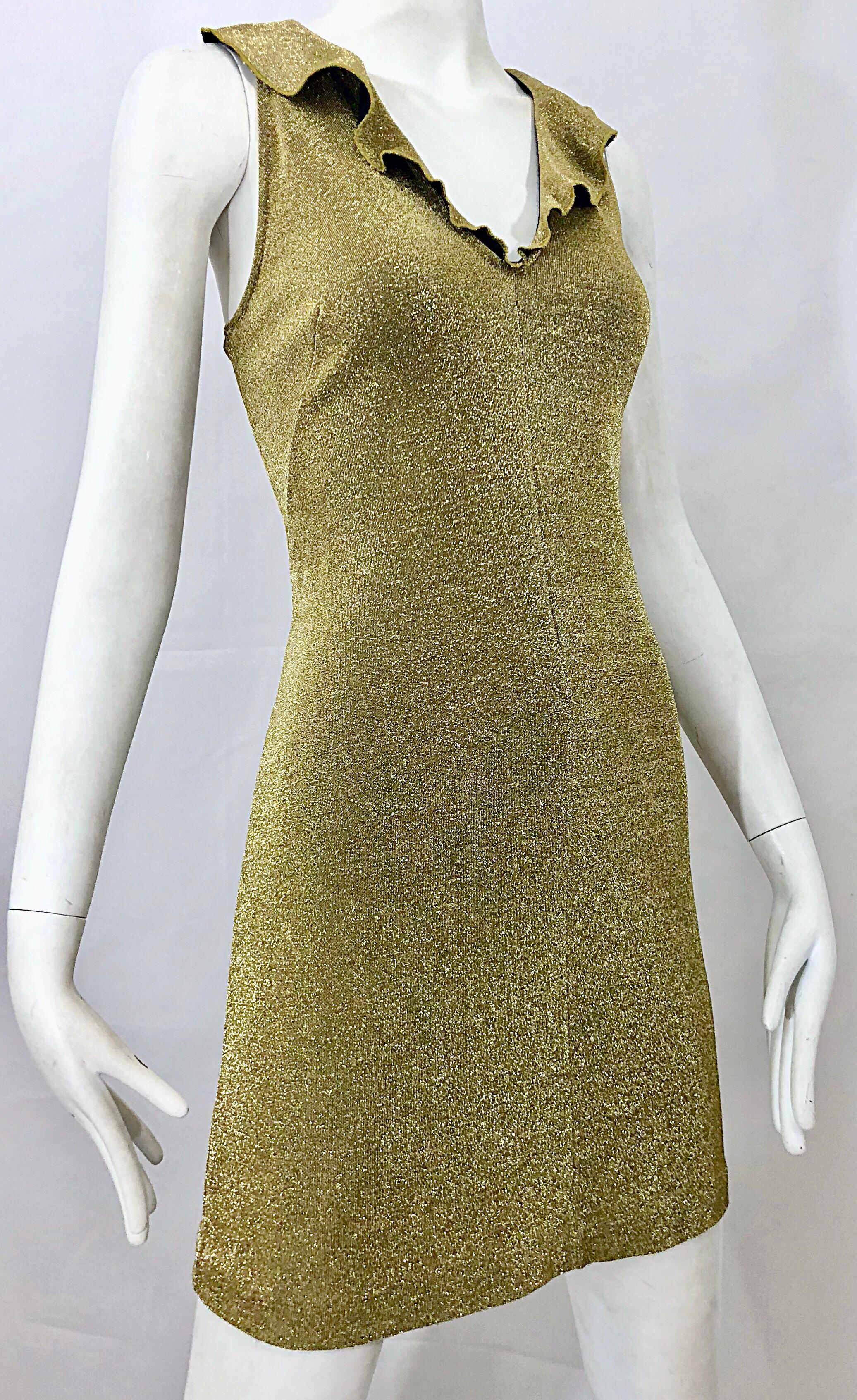 Margano 1990er Jahre Italienisches Gold Metallic Sexy Jersey Vintage Bodycon 90er Jahre Kleid im Zustand „Hervorragend“ im Angebot in San Diego, CA