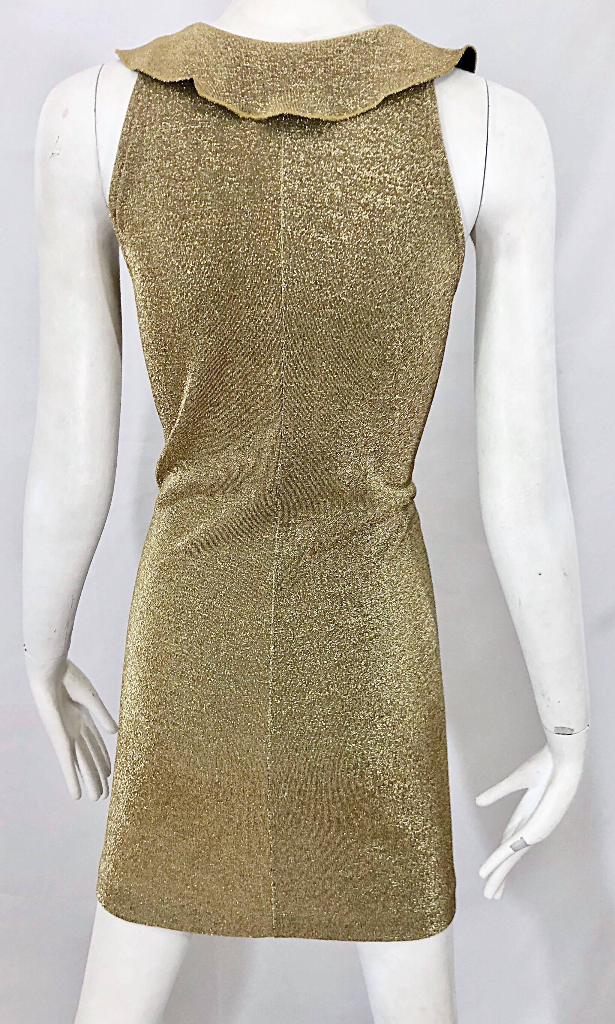 Brown Margano 1990s Italian Gold Metallic Sexy Jersey Vintage Bodycon 90s Dress For Sale