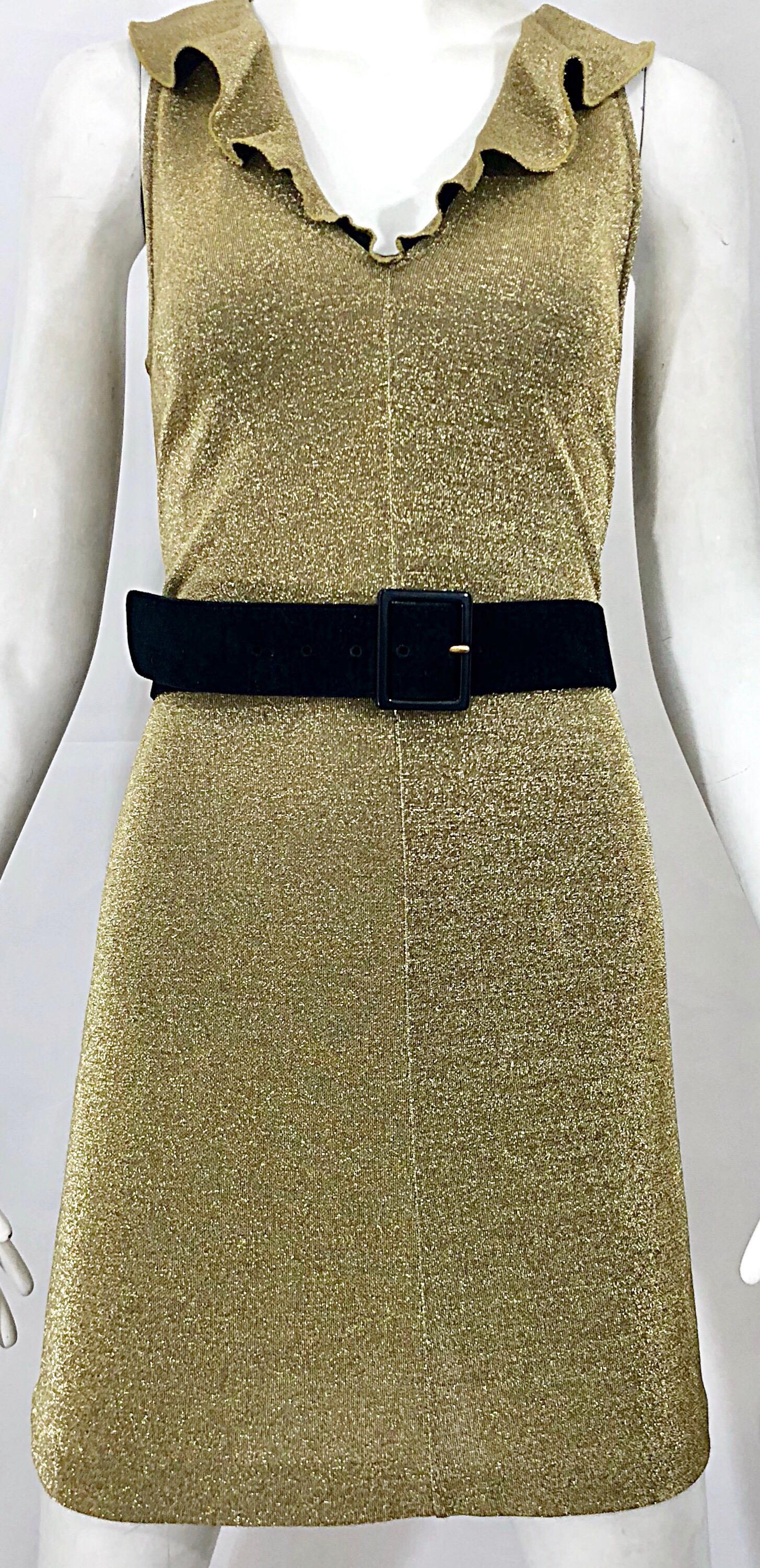 Margano 1990s Italian Gold Metallic Sexy Jersey Vintage Bodycon 90s Dress In Excellent Condition For Sale In San Diego, CA
