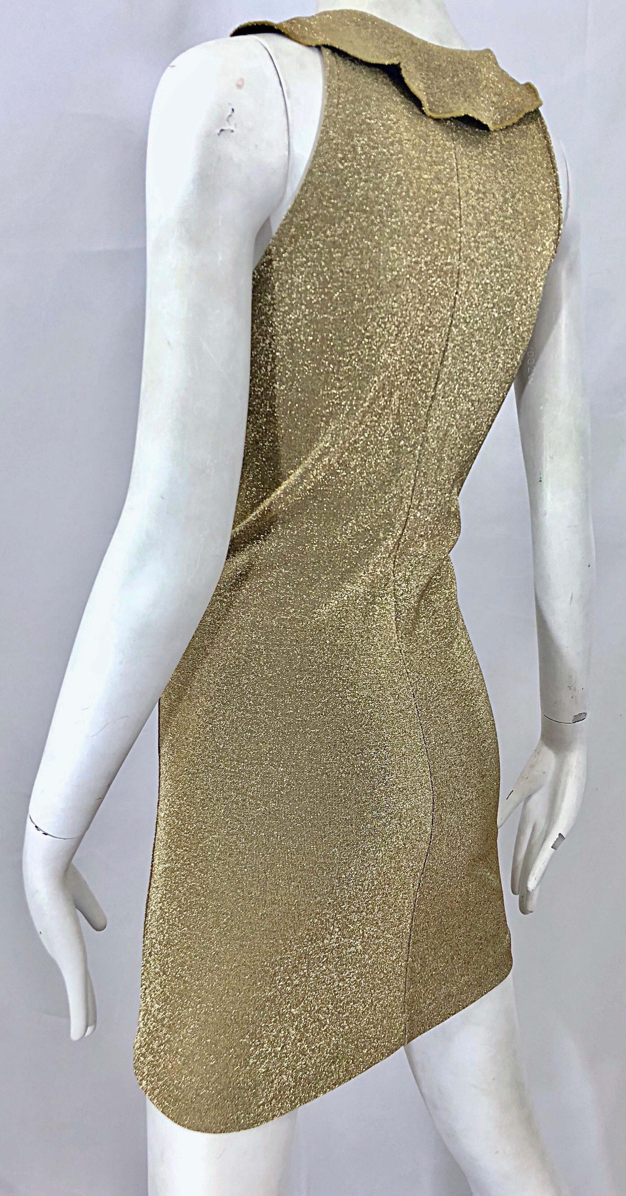 Margano 1990s Italian Gold Metallic Sexy Jersey Vintage Bodycon 90s Dress For Sale 2