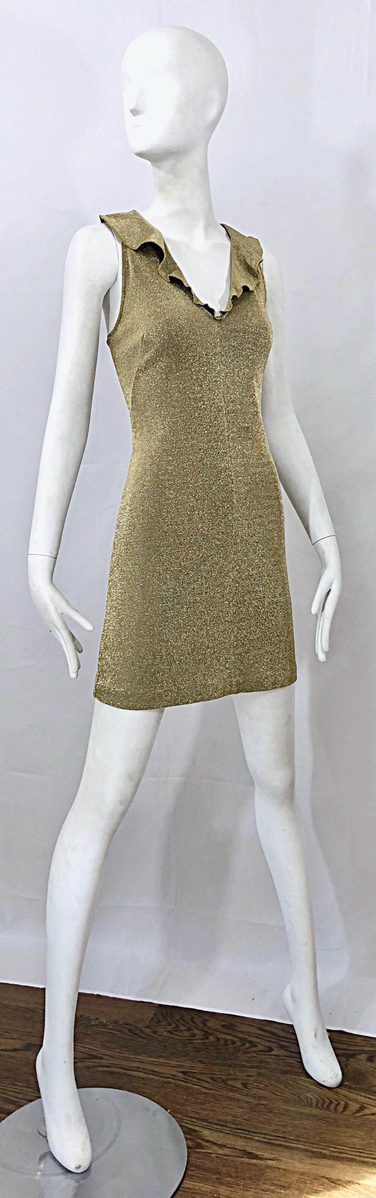 Margano 1990s Italian Gold Metallic Sexy Jersey Vintage Bodycon 90s Dress For Sale 3