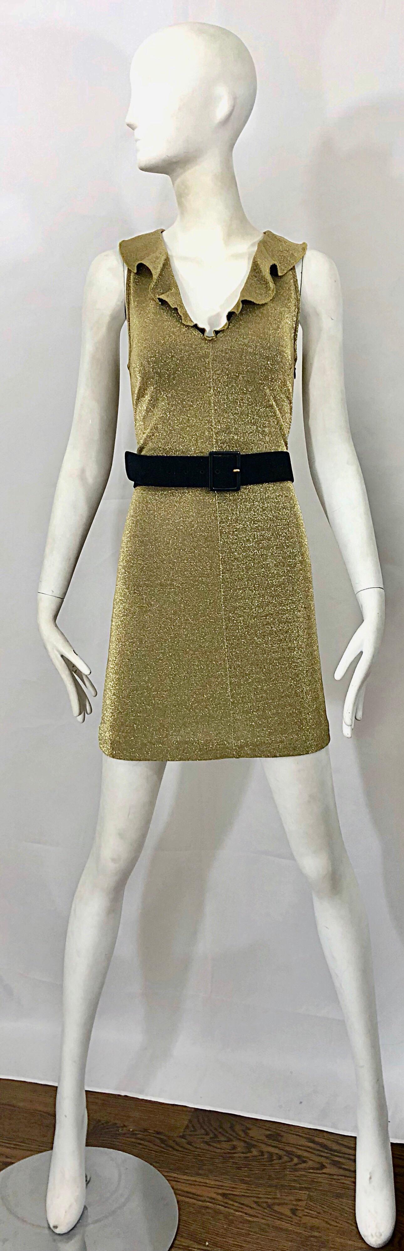 Margano 1990s Italian Gold Metallic Sexy Jersey Vintage Bodycon 90s Dress For Sale 4