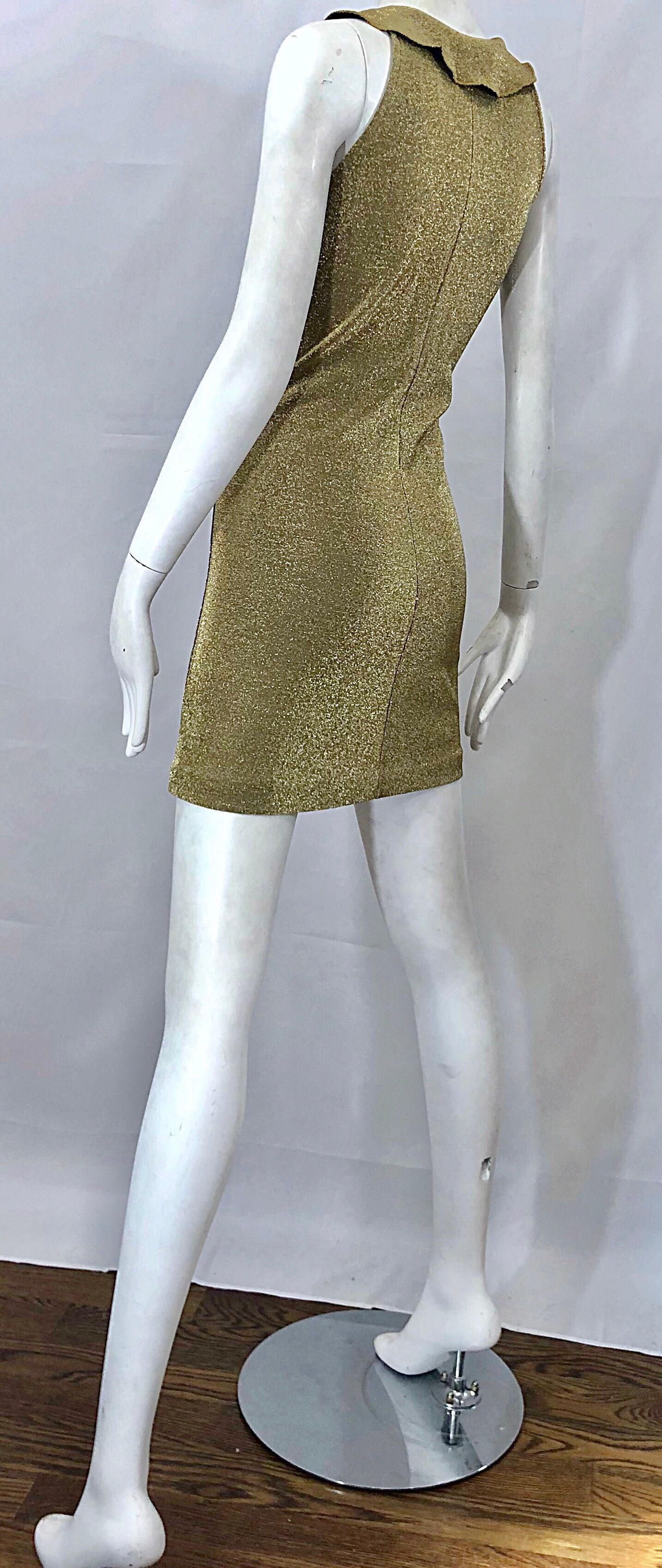 Margano 1990s Italian Gold Metallic Sexy Jersey Vintage Bodycon 90s Dress For Sale 5