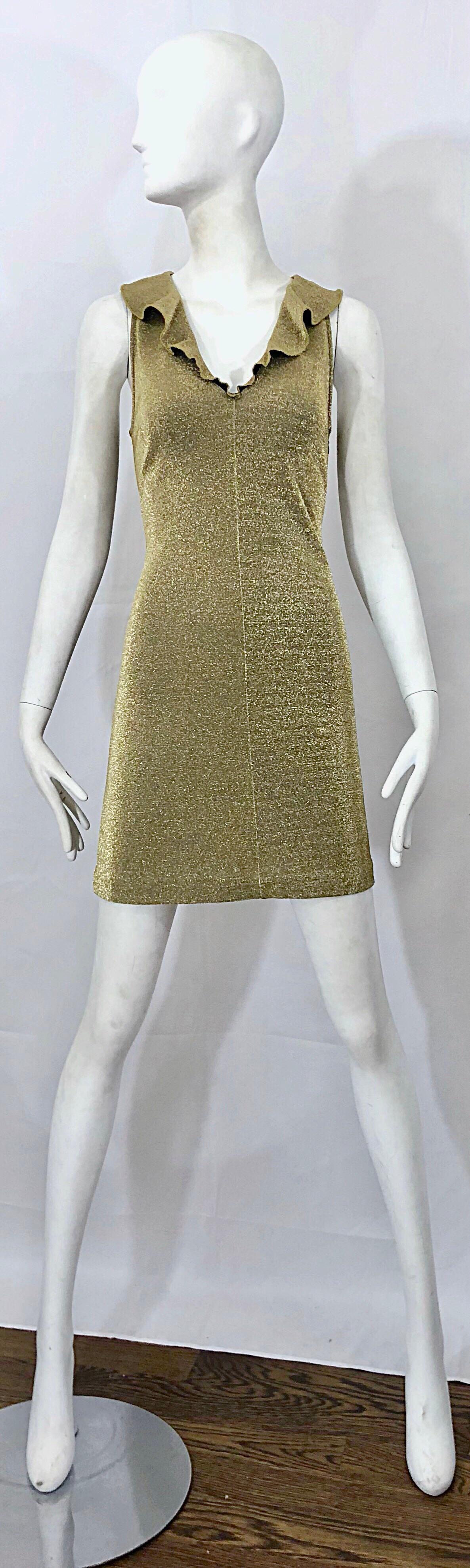 Margano 1990s Italian Gold Metallic Sexy Jersey Vintage Bodycon 90s Dress For Sale 6