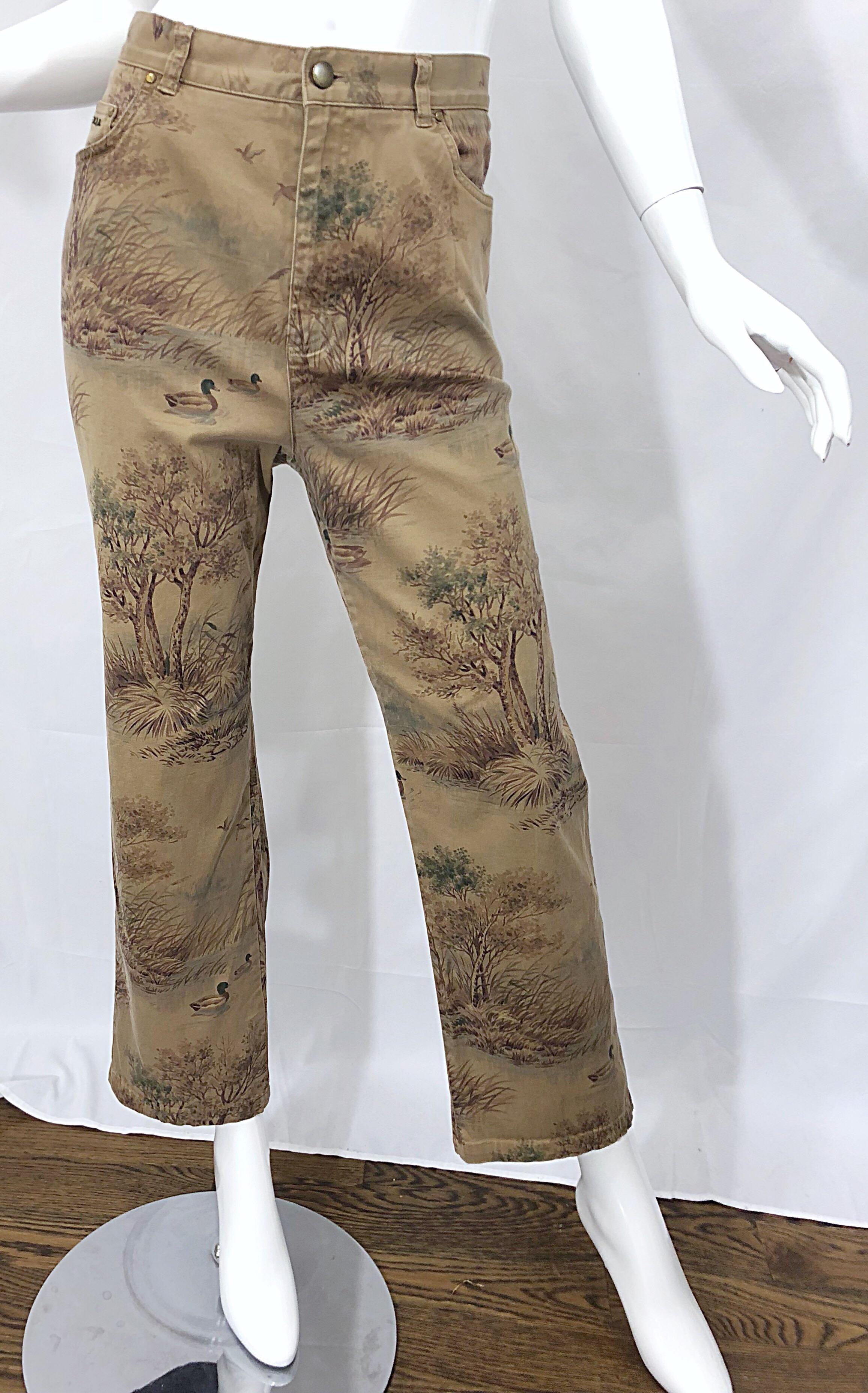 Brown Size 14 1990s Ralph Lauren Camouflage Rare High Waisted Slim 90s Trousers Pants
