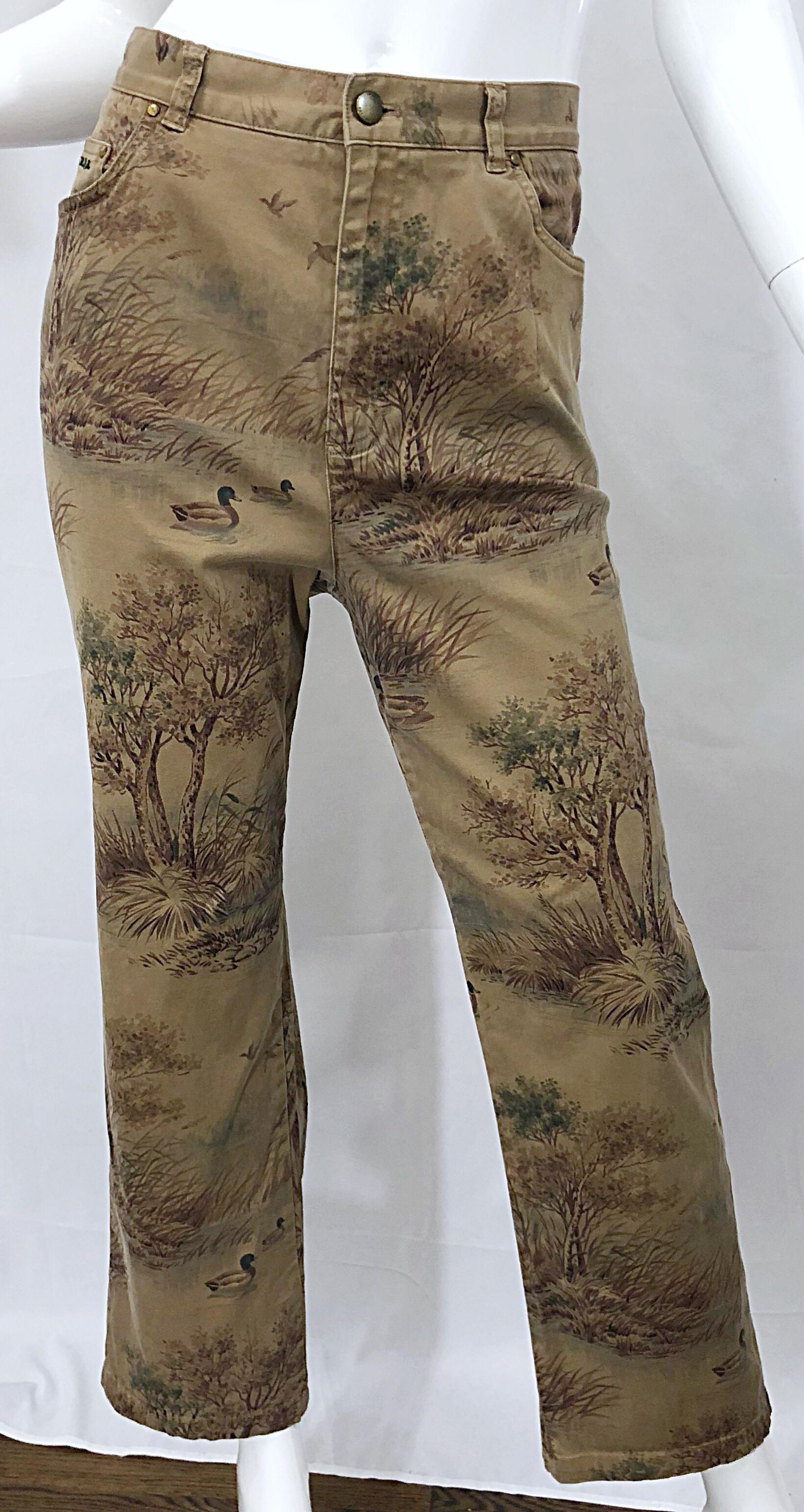 Women's or Men's Size 14 1990s Ralph Lauren Camouflage Rare High Waisted Slim 90s Trousers Pants