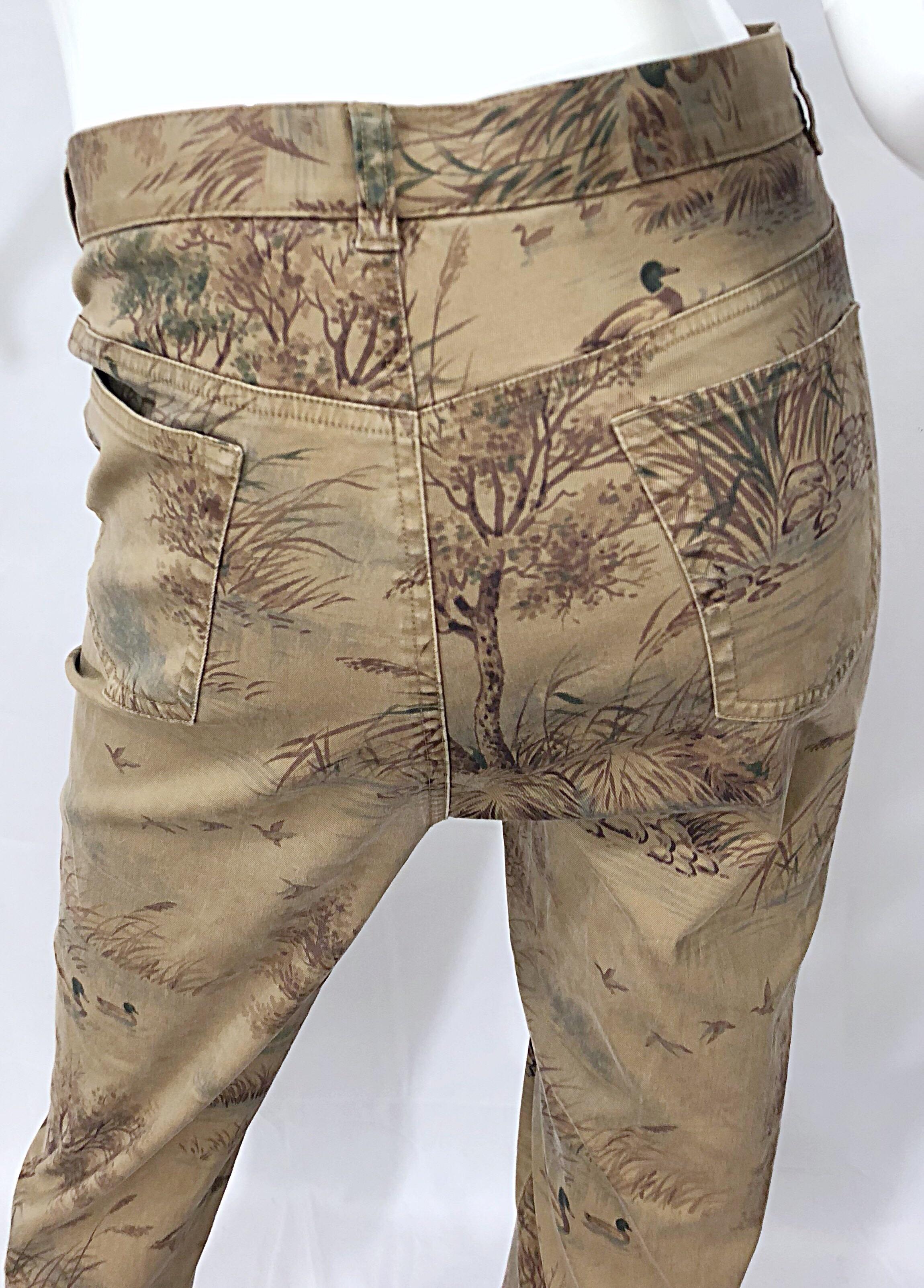 Size 14 1990s Ralph Lauren Camouflage Rare High Waisted Slim 90s Trousers Pants 1