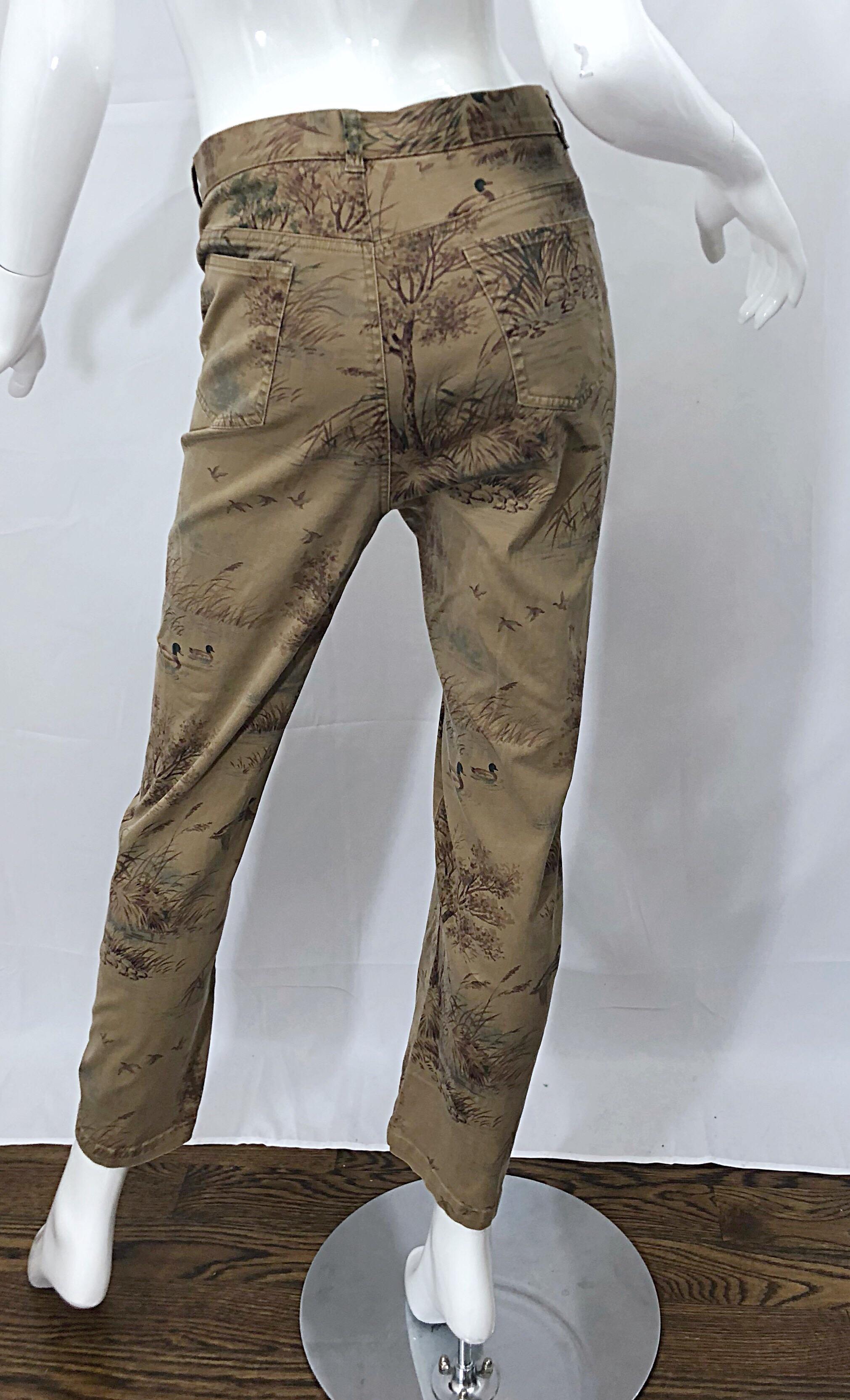 Size 14 1990s Ralph Lauren Camouflage Rare High Waisted Slim 90s Trousers Pants 2
