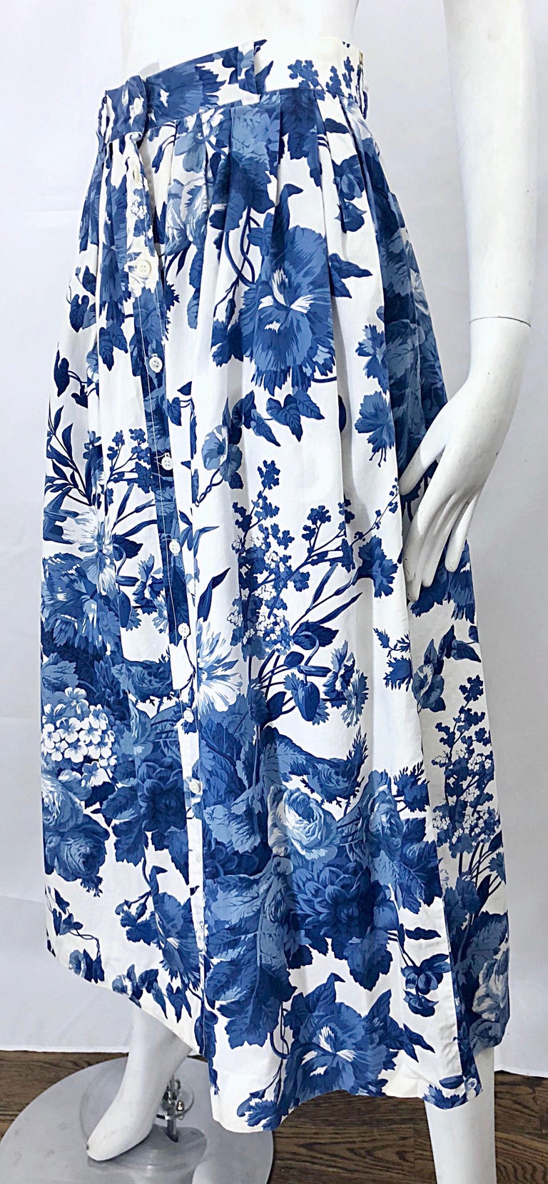 Vintage Ralph Lauren 1990s Blue + White Floral Print 90s 