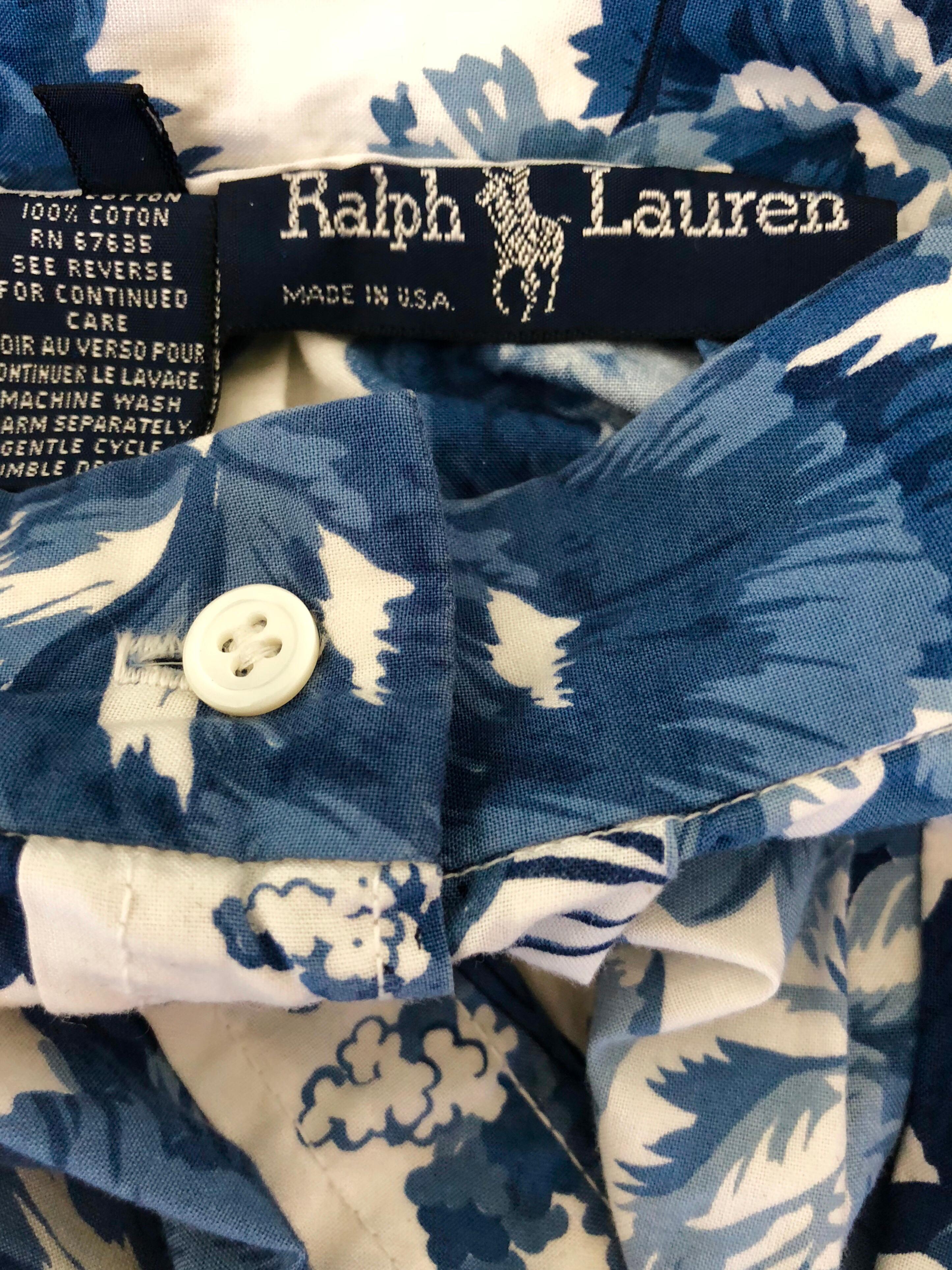 Vintage Ralph Lauren 1990s Blue + White Floral Print 90s Cotton Midi Skirt For Sale 11