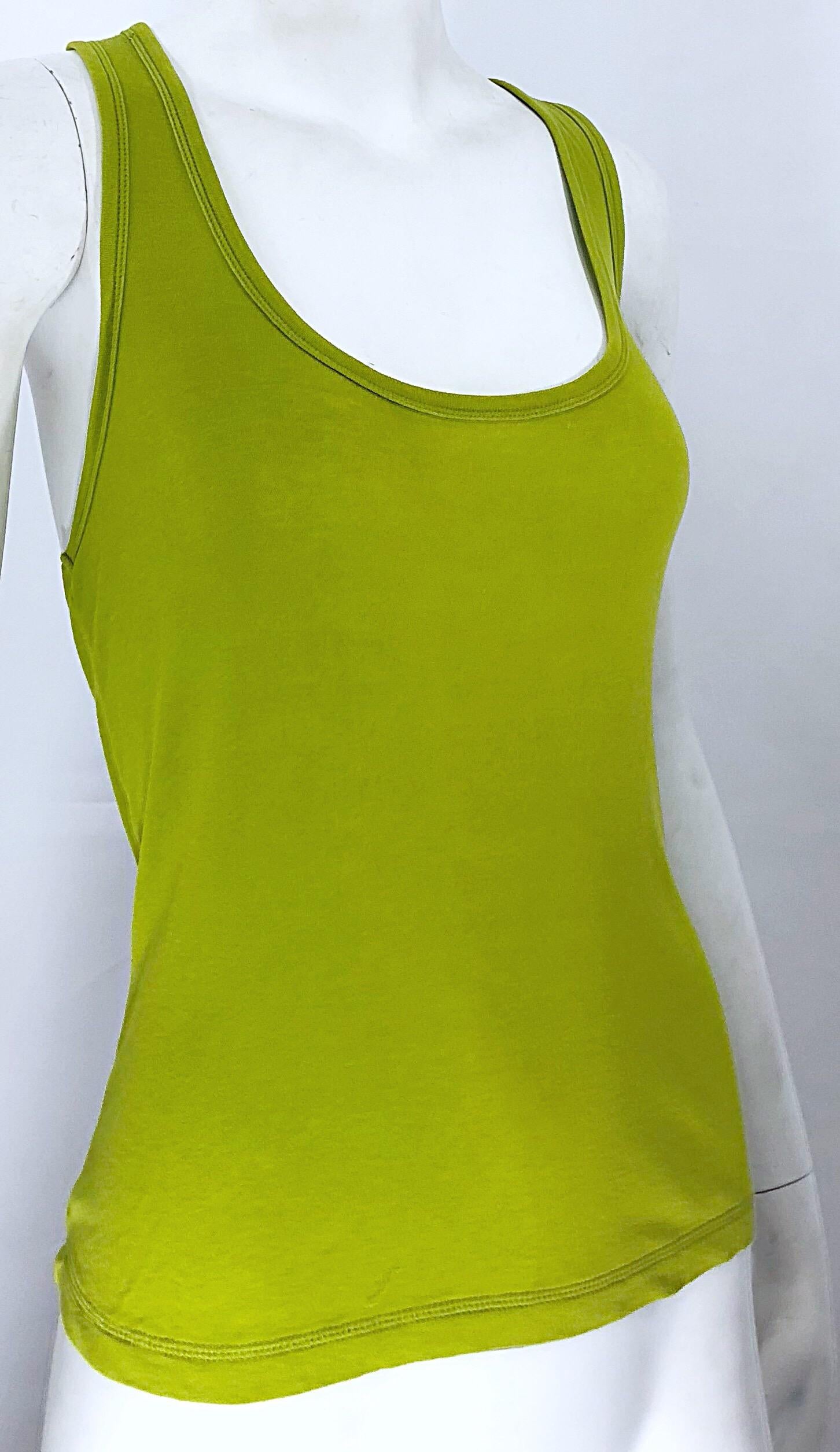 Women's New Chloe Fall 2007 Mushy Peas Chartreuse Racerback Sleeveless Tank Top Shirt For Sale