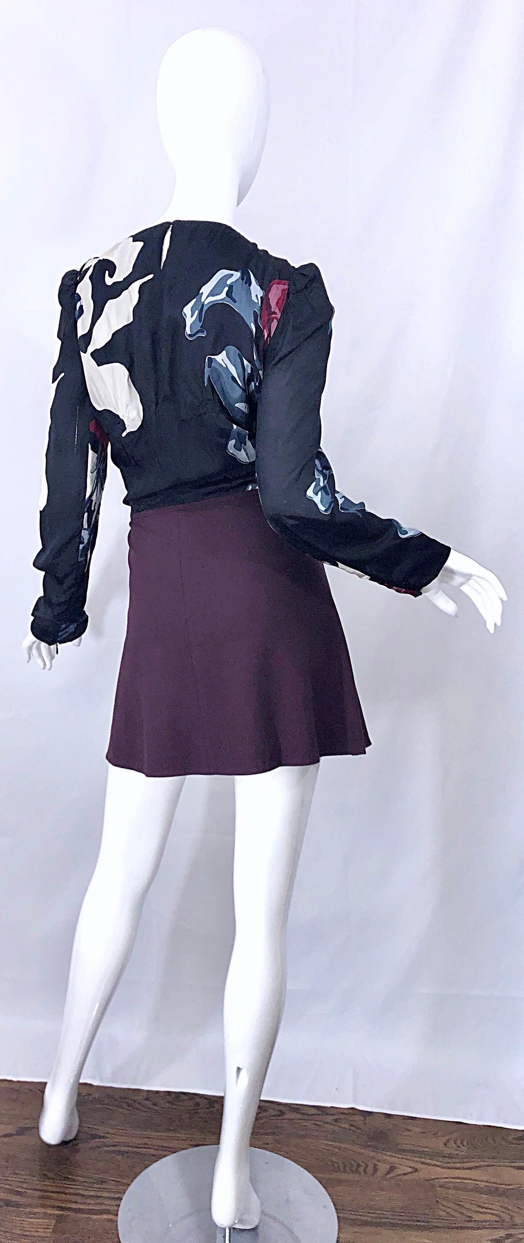 Carven, mini-robe abstraite bleu bourgogne et noire, automne 2009 Taille 42 / 10 / 12 Pour femmes en vente