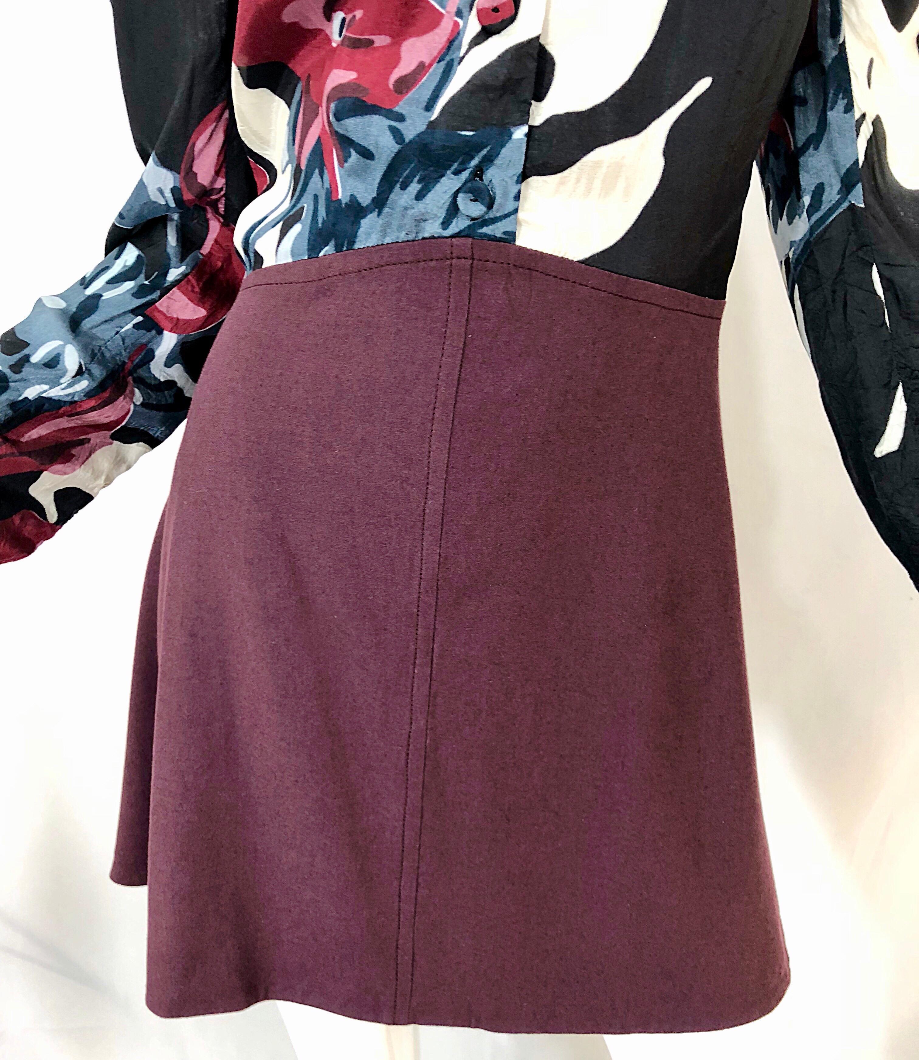 New Carven Fall 2009 Size 42 / 10 / 12 Burgundy Blue Black Abstract Mini Dress For Sale 5