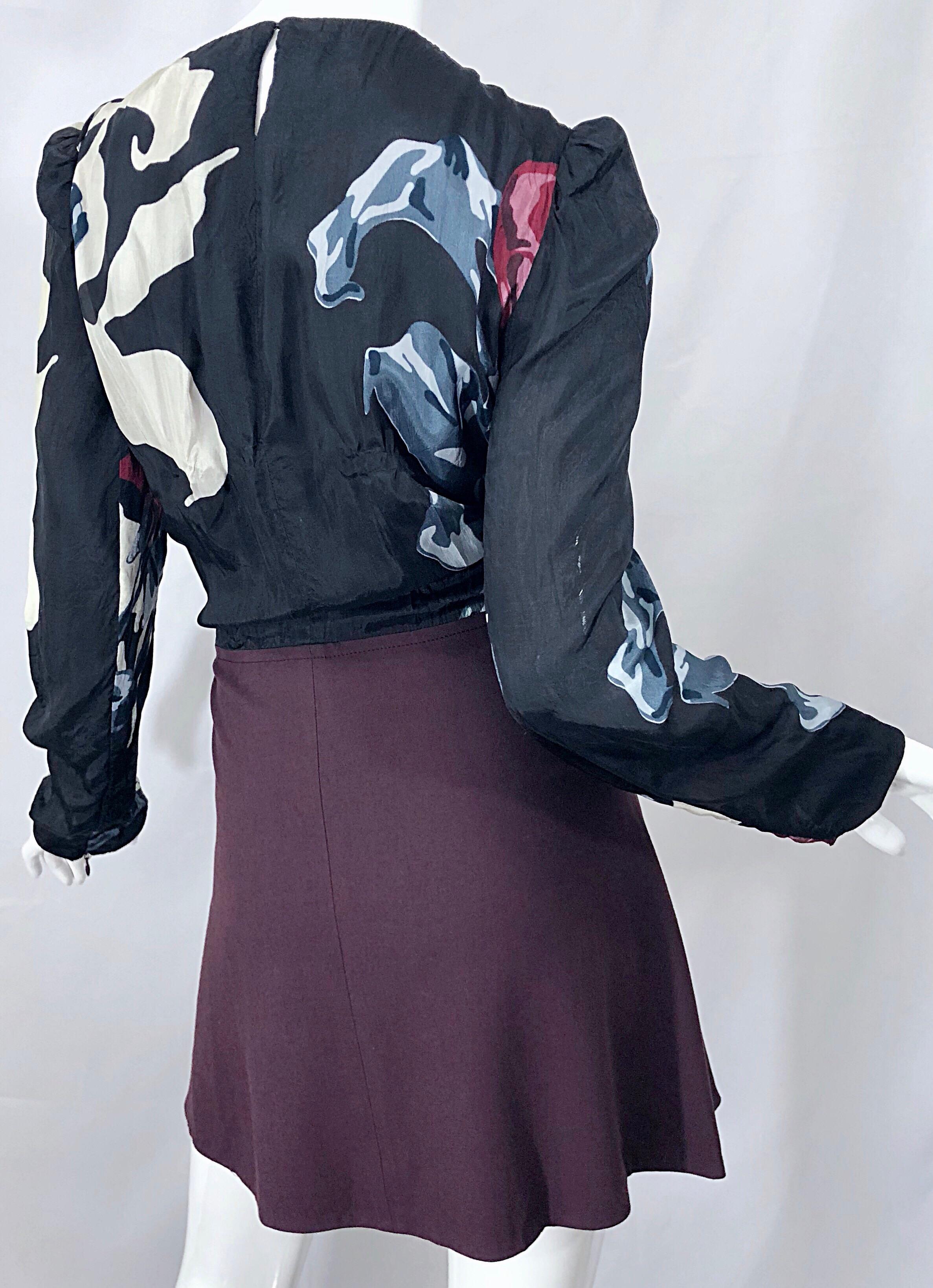 Carven, mini-robe abstraite bleu bourgogne et noire, automne 2009 Taille 42 / 10 / 12 en vente 5