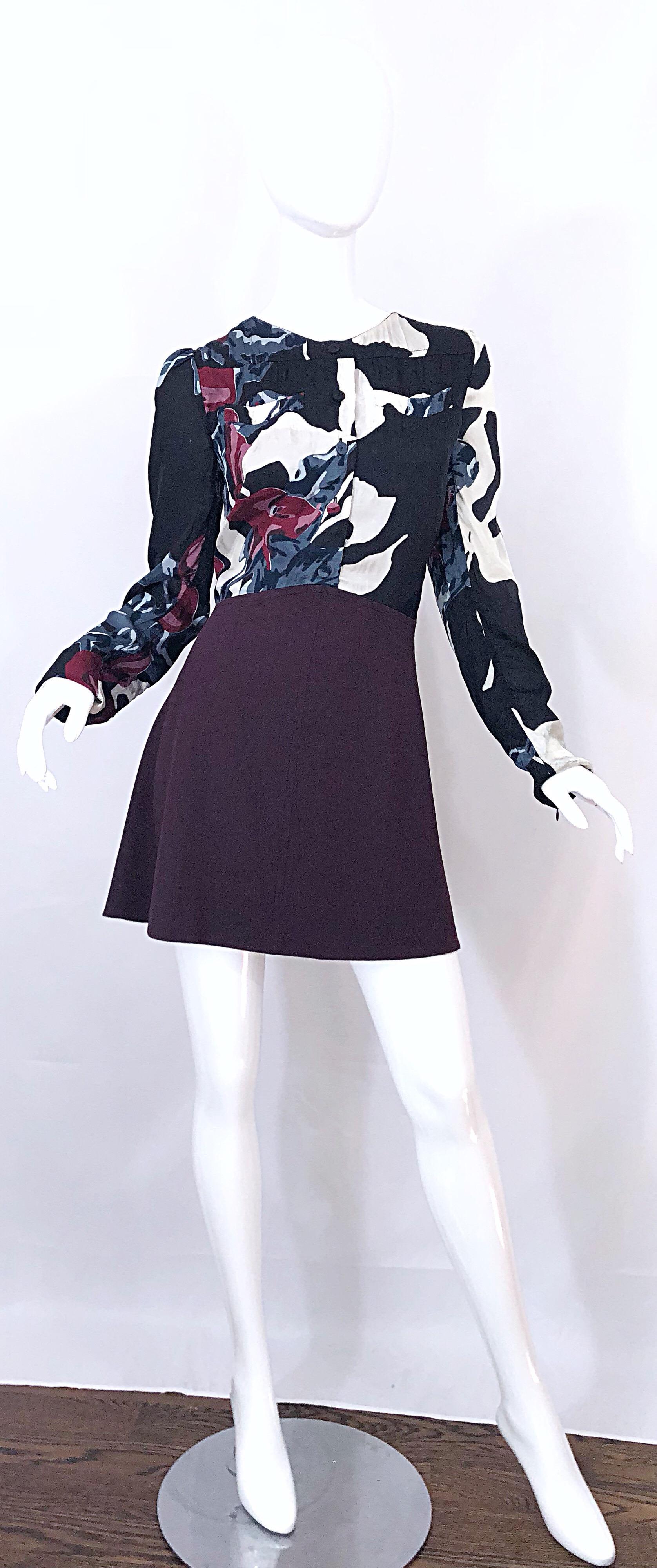 New Carven Fall 2009 Size 42 / 10 / 12 Burgundy Blue Black Abstract Mini Dress For Sale 8