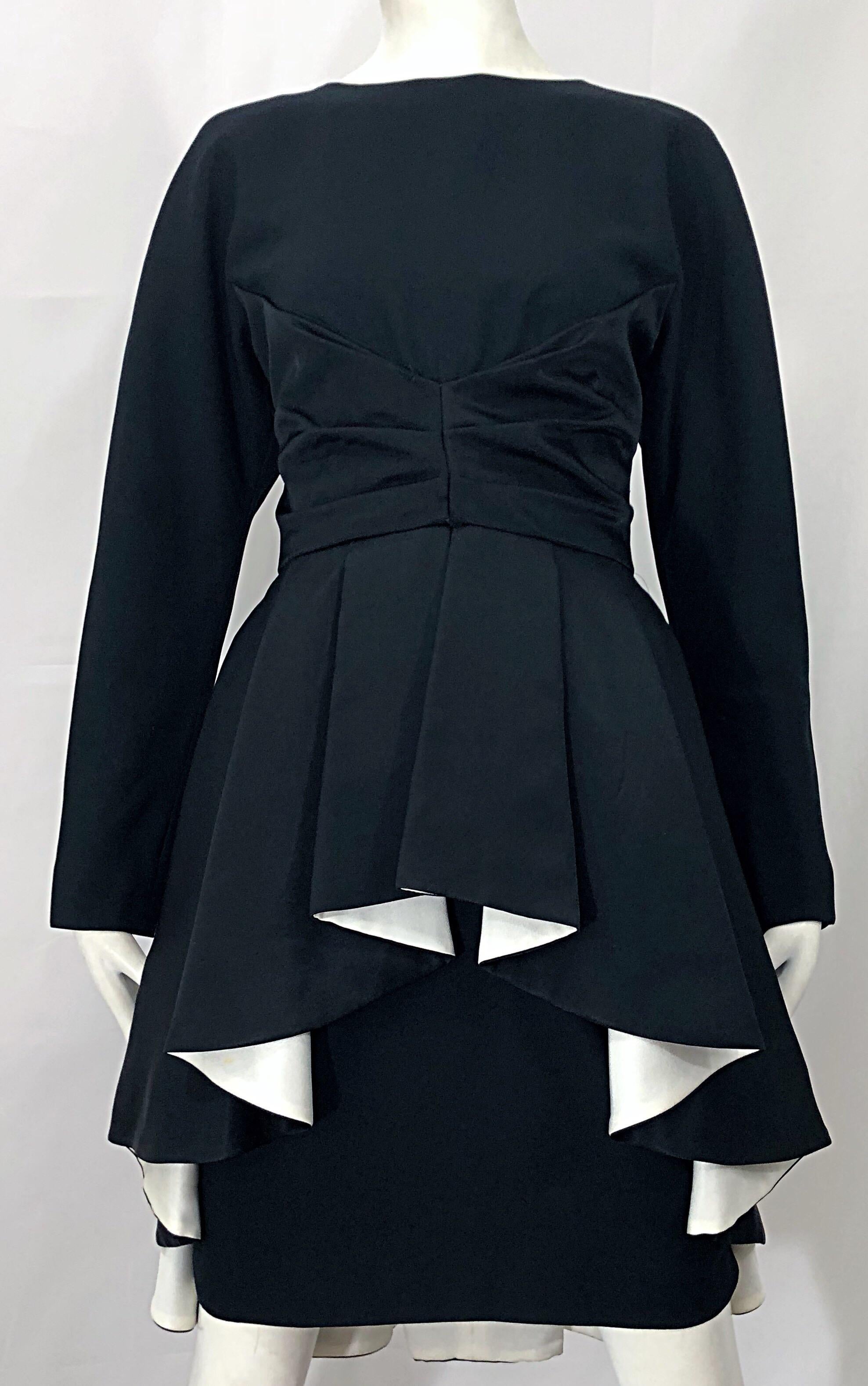 1990s Joan Raines Black and White Avant Garde Long Sleeve Vintage 90s Dress 1
