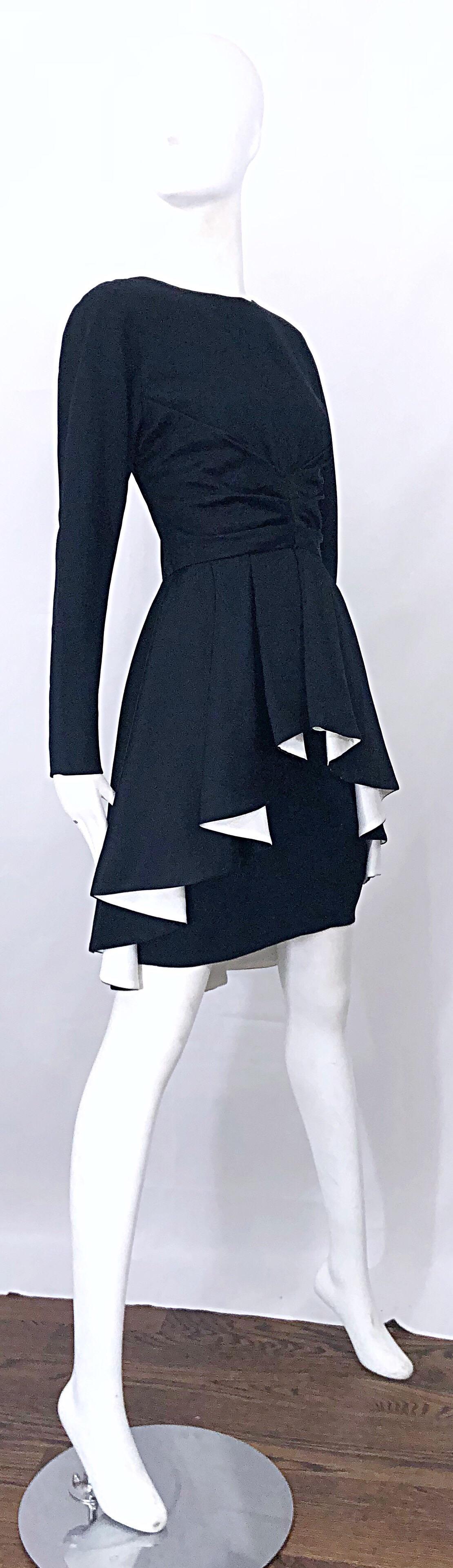 1990s Joan Raines Black and White Avant Garde Long Sleeve Vintage 90s Dress 2
