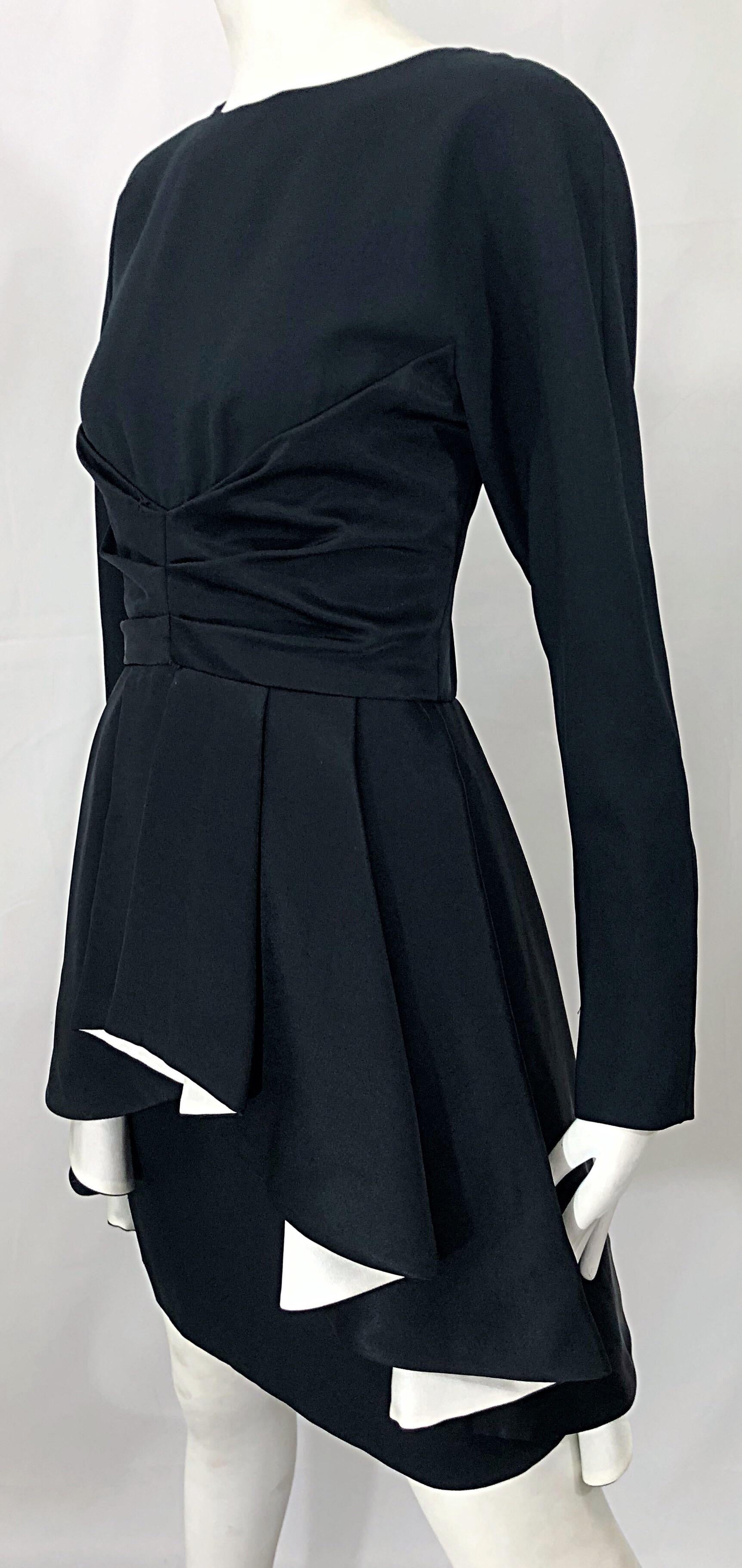 1990s Joan Raines Black and White Avant Garde Long Sleeve Vintage 90s Dress 3