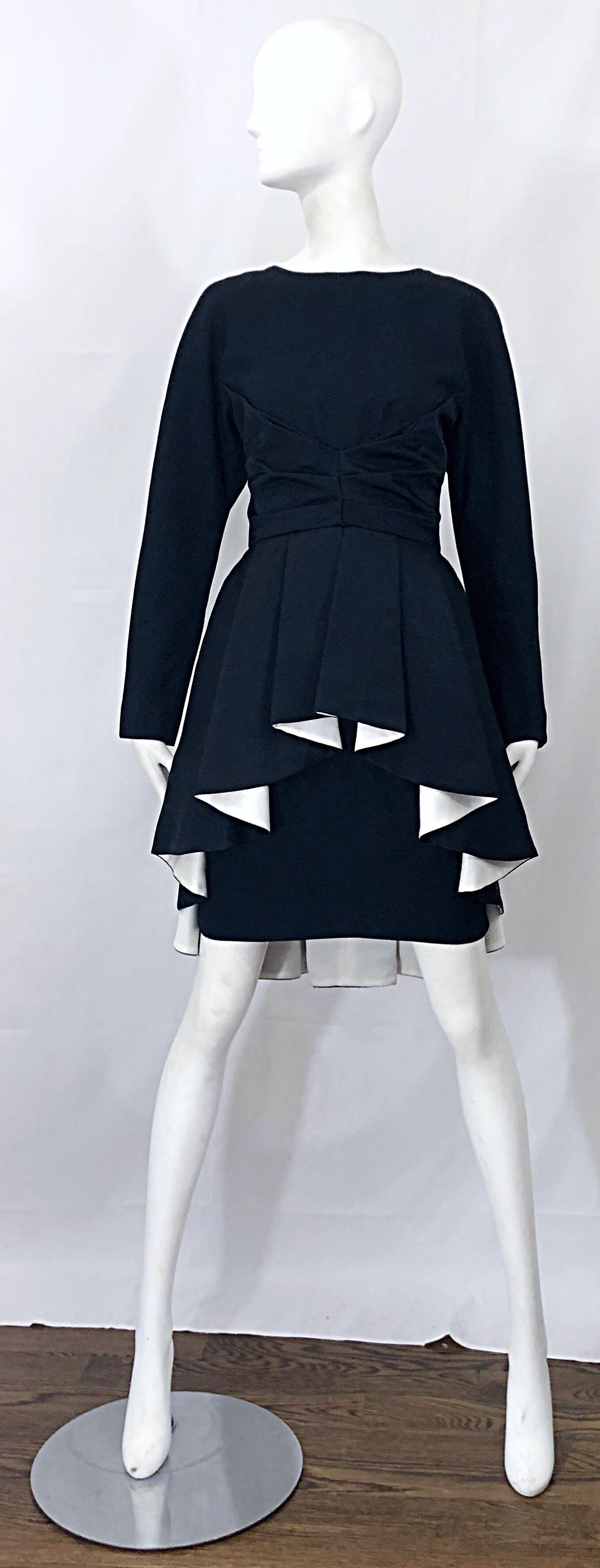 1990s Joan Raines Black and White Avant Garde Long Sleeve Vintage 90s Dress 6