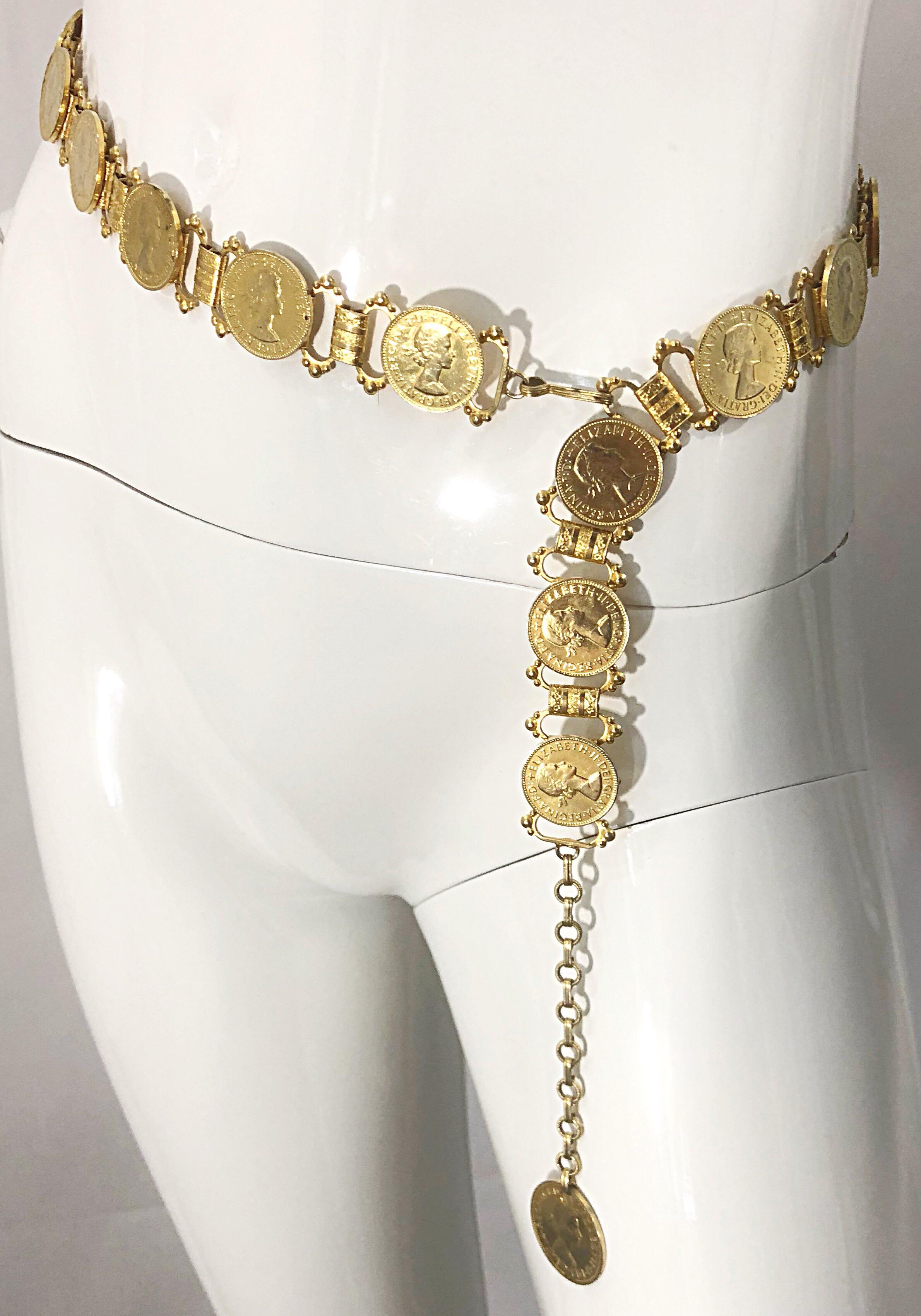 Elizabeth Dei Gratia 1960s Gold Coin Vintage 60s Novelty Chain Belt or Necklace 2