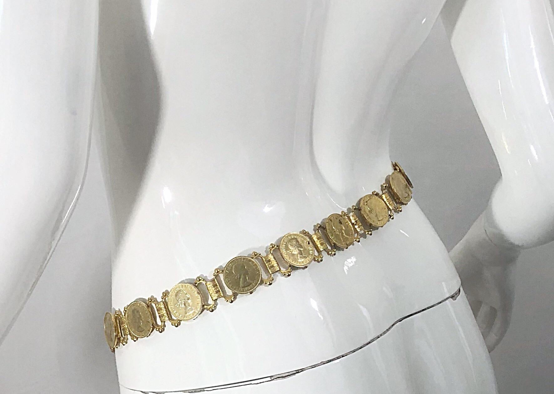 Elizabeth Dei Gratia 1960s Gold Coin Vintage 60s Novelty Chain Belt or Necklace 6