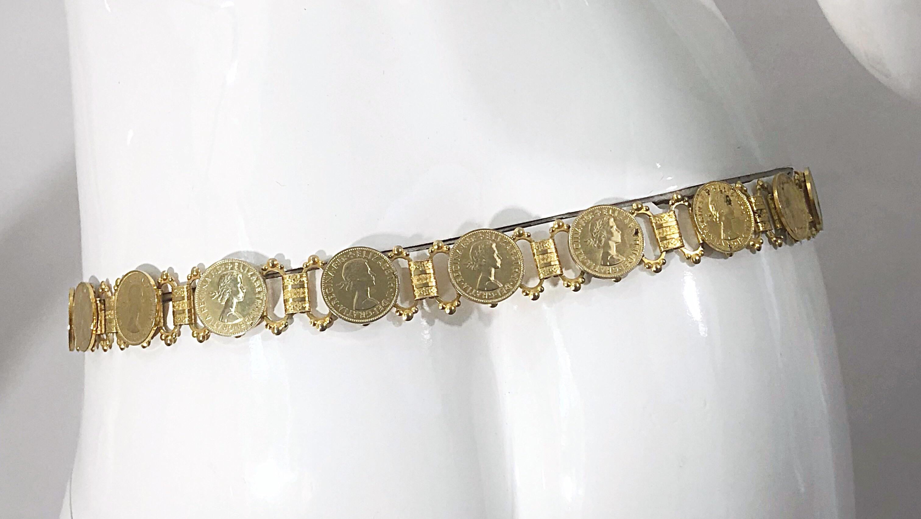 Elizabeth Dei Gratia 1960s Gold Coin Vintage 60s Novelty Chain Belt or Necklace 7