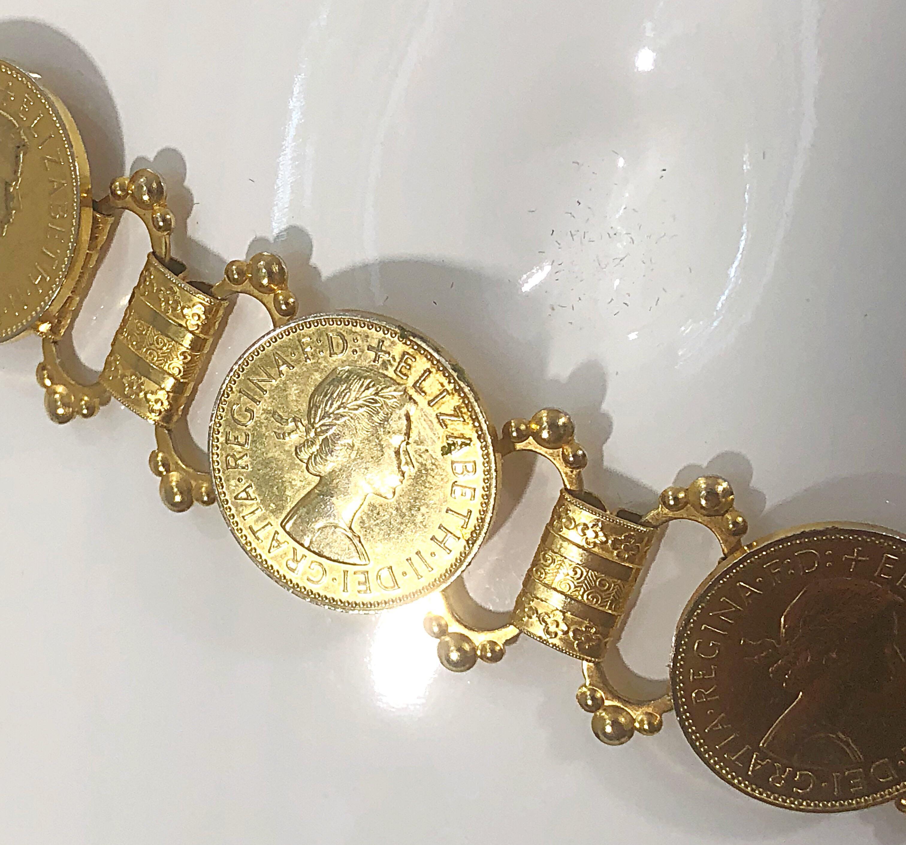Elizabeth Dei Gratia 1960s Gold Coin Vintage 60s Novelty Chain Belt or Necklace 9