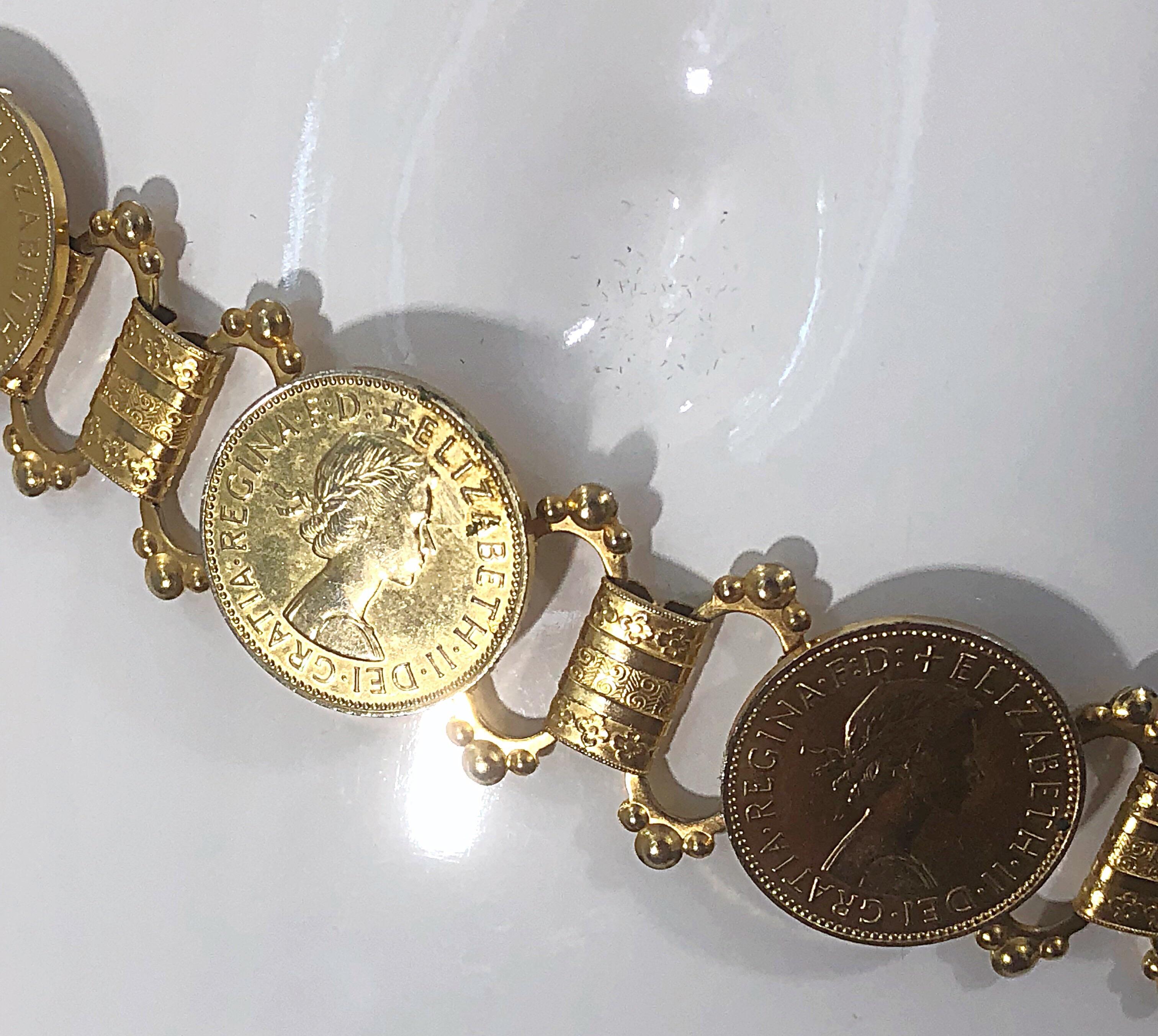 Elizabeth Dei Gratia 1960s Gold Coin Vintage 60s Novelty Chain Belt or Necklace 11