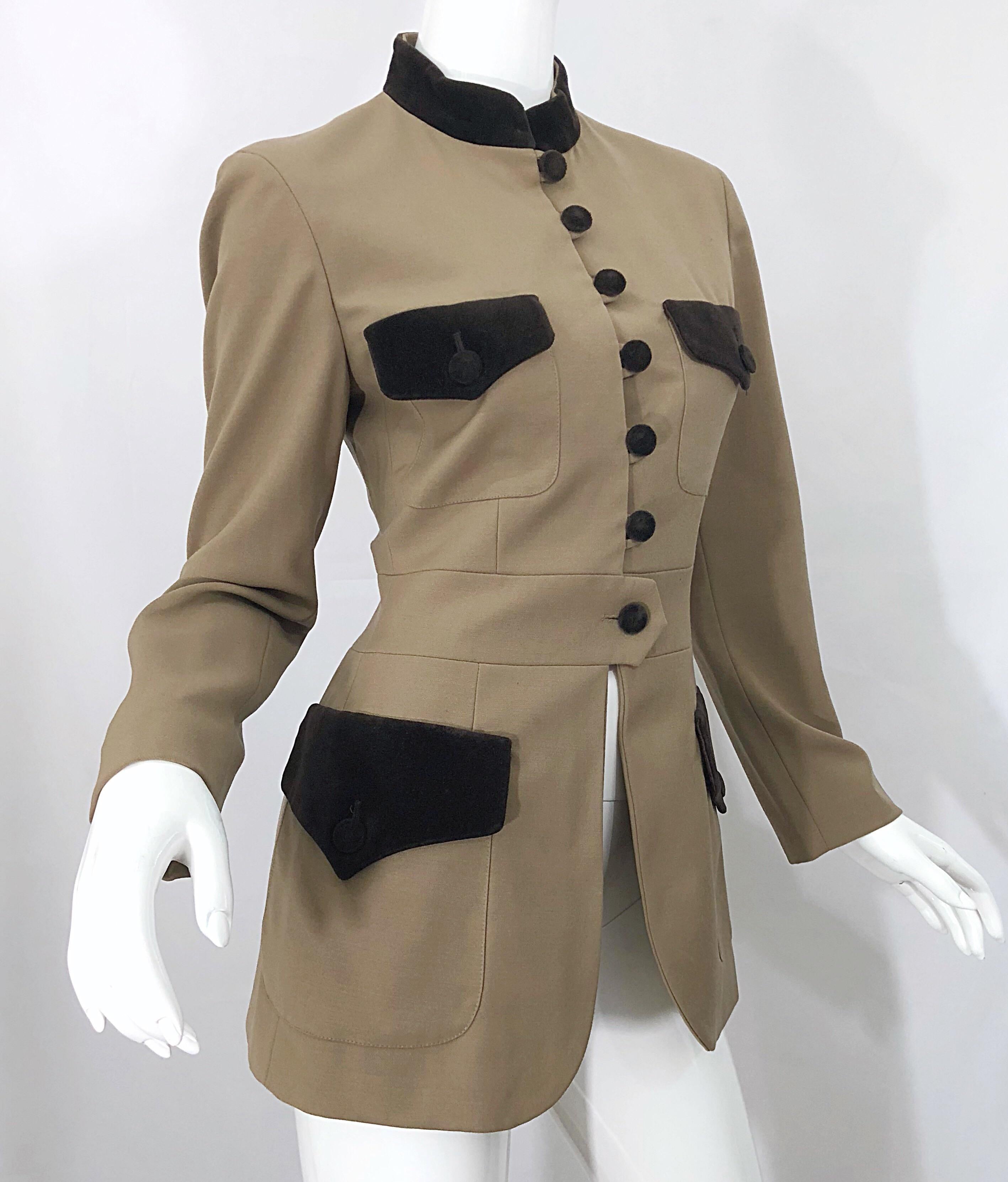 1990s Moschino Cheap & Chic Sz 8 Tan Brown Military Band Inspired Vintage Jacket For Sale 1
