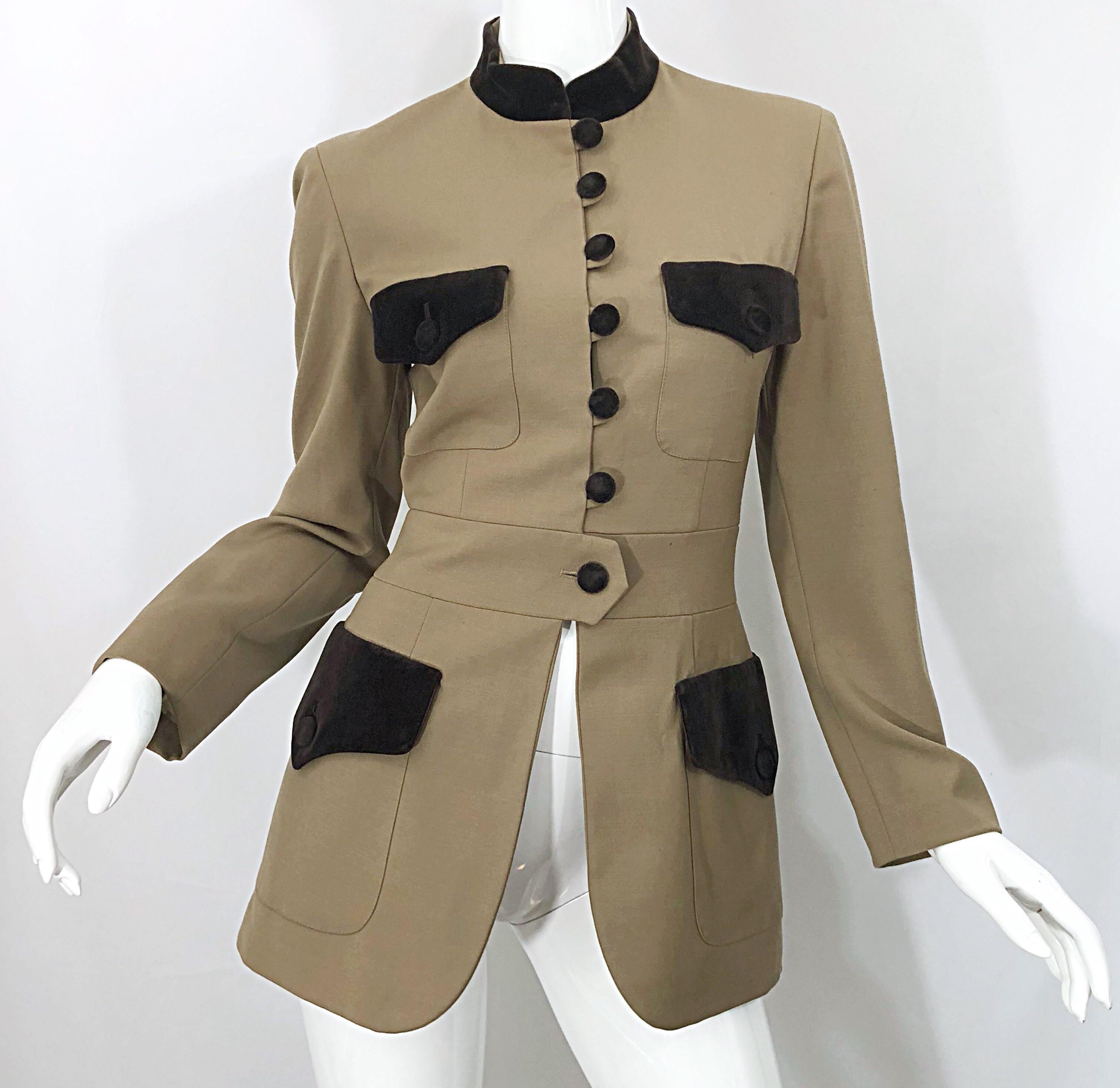 1990s Moschino Cheap & Chic Sz 8 Tan Brown Military Band Inspired Vintage Jacket For Sale 2
